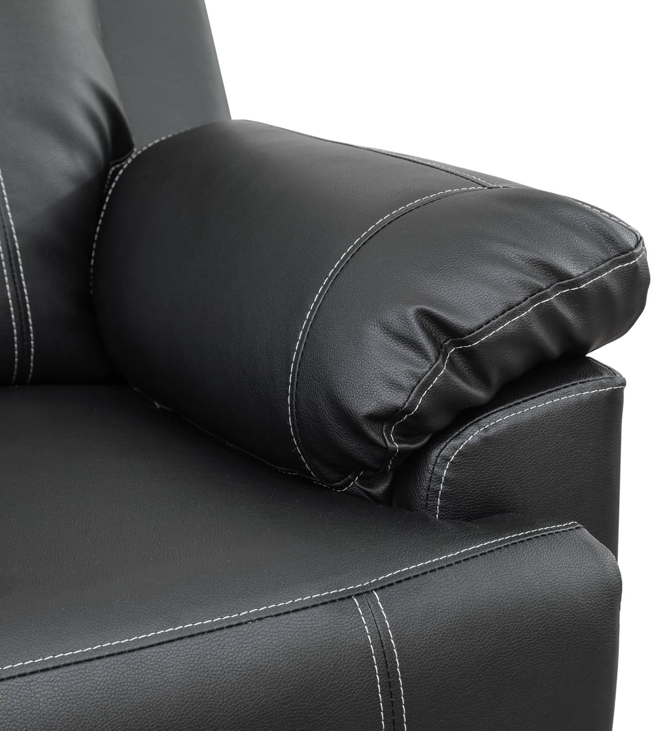 Black Leather Couch with 5 Recliners, Leather Reclining Living Room Furniture Set, 3 piece Reclining Living Room Set, Manual Recliner Couch Set for Living Room
