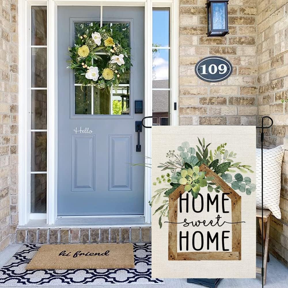 AACORS Eucalyptus Garden Flag 12×18 Inchl Floral Home Sweet Home Decorative Double Sided Holiday Farmhouse Seasonal Outside Decor for Yard AG031 - Image 3