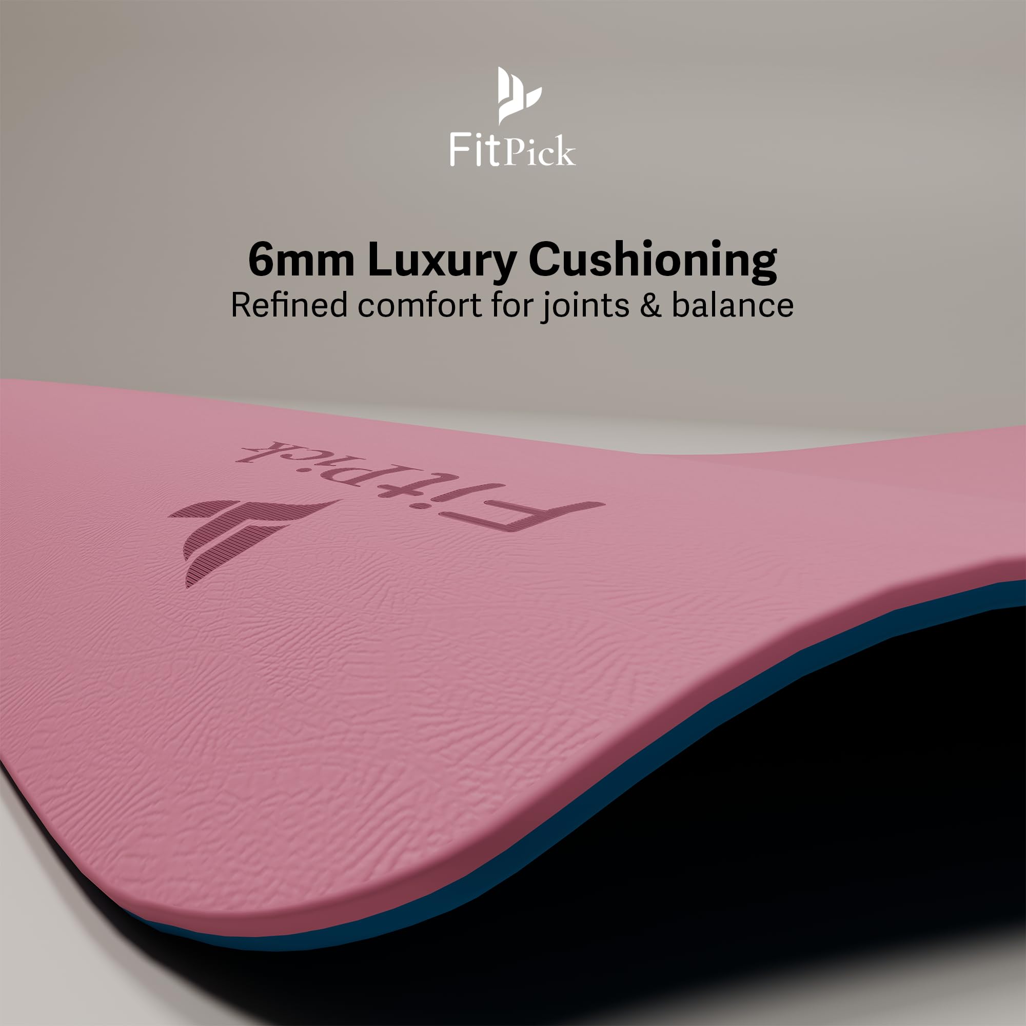 FIT PICK Pro Yoga Mat for Women & Men | High Density TPE Yoga Mat with 6mm Cushion | Non-Toxic, Sweat-Resistant & Double Sided Anti-Slip Exercise Mat | Lightweight & Portable with Carry Bag (Pink Sapphire) 1