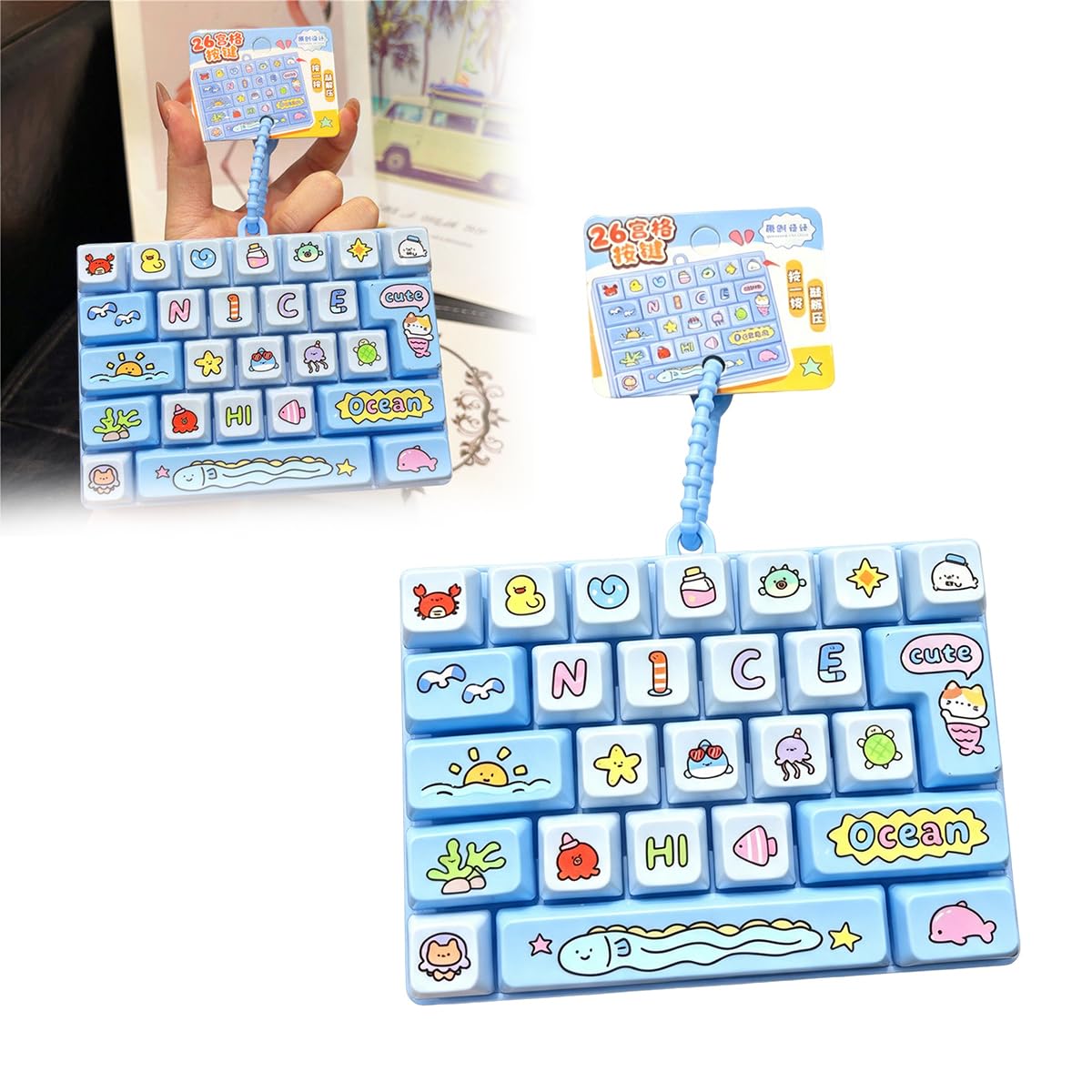 Cute 26-key Keyboard Fidget Keychain, Clicker Keyboard Fidget Toy (Blue2)