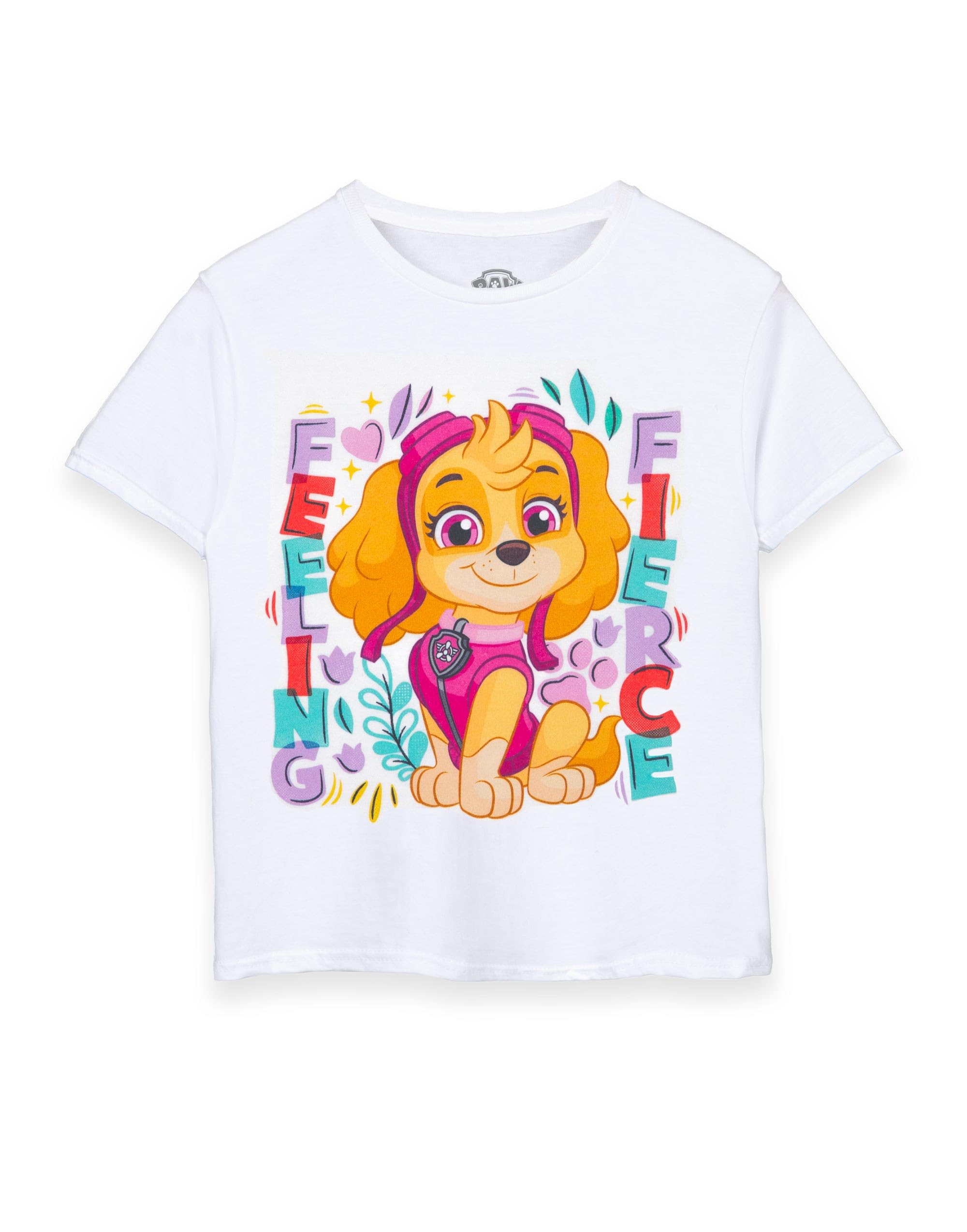 Paw Patrol Girls White Skye T-Shirt | Skye Feeling Fierce Short Sleeved Graphic Tee For Kids | Pink Cockapoo Pup Short-Sleeve Lightweight Fashion Top | Movie Series Merchandise Gift For Children