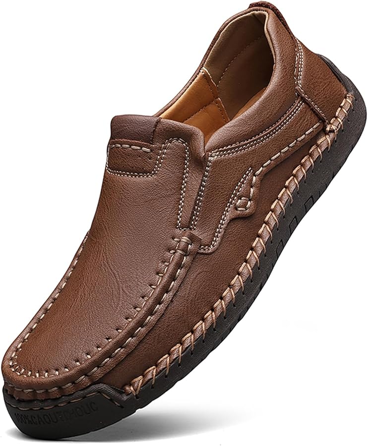 Amazon.com | GREKS Men's Handmade Leather Slip-On Loafers, Casual
