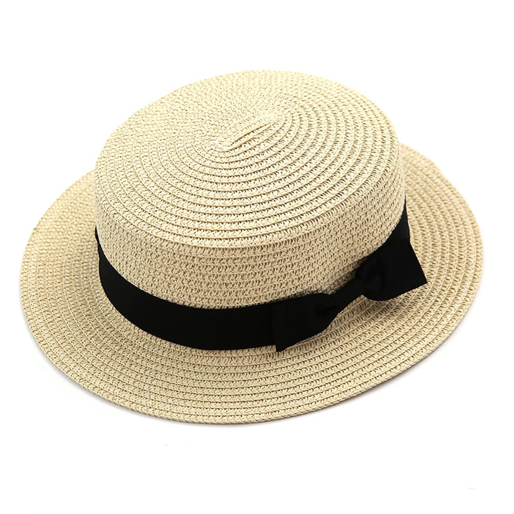 MecllisFlat Top Boater Hats Summer Beach Straw Sun Hats Skimmer Hat Halloween Christmas Costume for Adult and Child