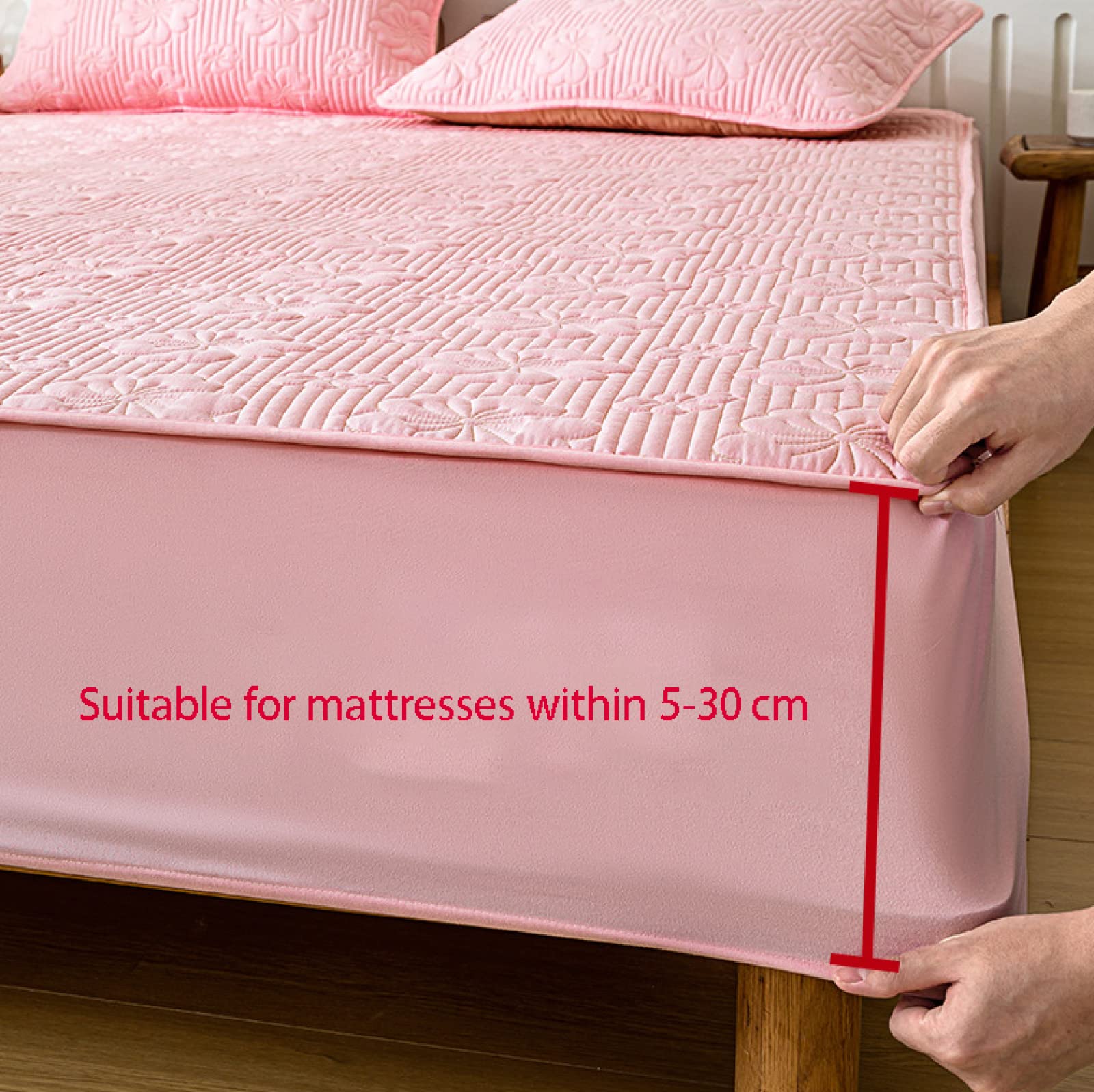 Colchón suave y cómodo, sábanas de cama de matrimonio acolchadas de fibra cepillada agradable a la piel, colcha con estampado de color sólido, se adapta a colchones de 30 cm de profundidad, color