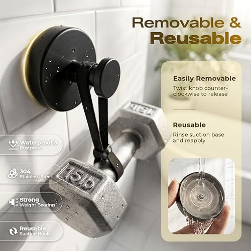 Miniatura 3 de Ganchos de ventosa mejorados para ducha, ganchos de toalla extraíbles resistentes para pared de puerta de vidrio de baño, ganchos de ducha de acero