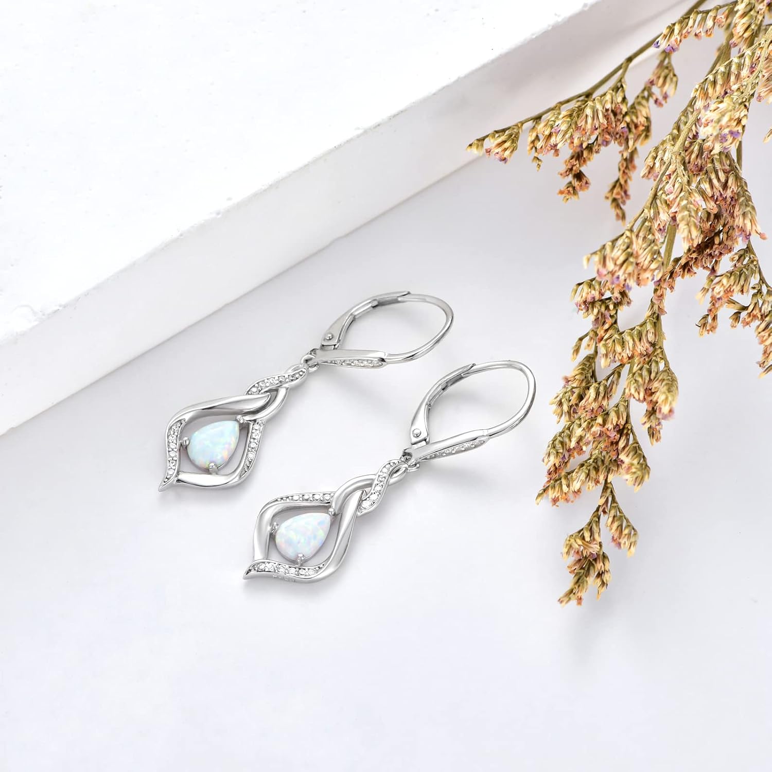 VONALA Opal Teardrop Earrings - Sterling Silver Blue/Pink/White Moonstone Moss Agate Heart Opal Leverback Dangle Earrings for Women Teens Girls Wife Mom Birthday Gifts - Image 3