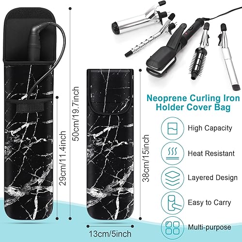 Vista 80 de Shappy Funda de viaje para rizador, 2 piezas, resistente al calor, funda de neopreno para alisador y herramientas calientes de silicona, bolsa plana