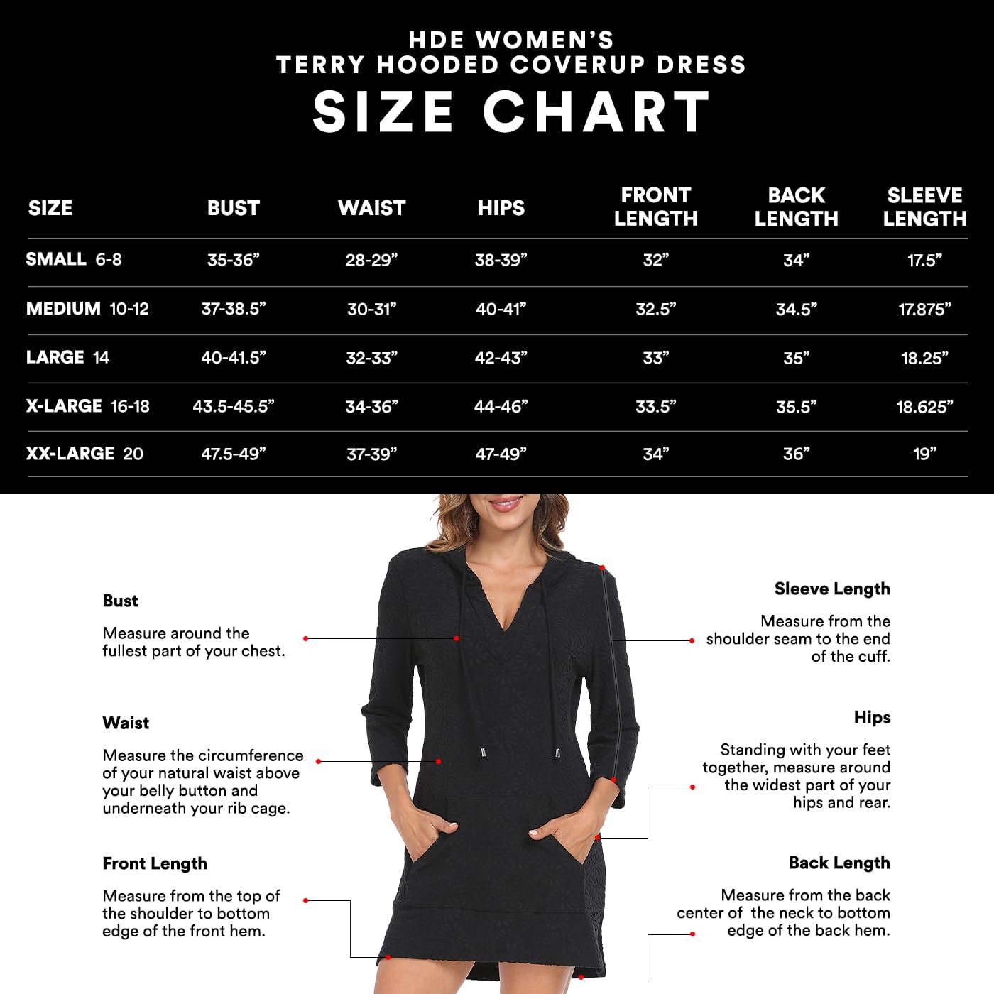 HDE Women's Terry Cloth Beach Cover Up Tunic Dress Swimsuit Coverup with Hood - Image 3