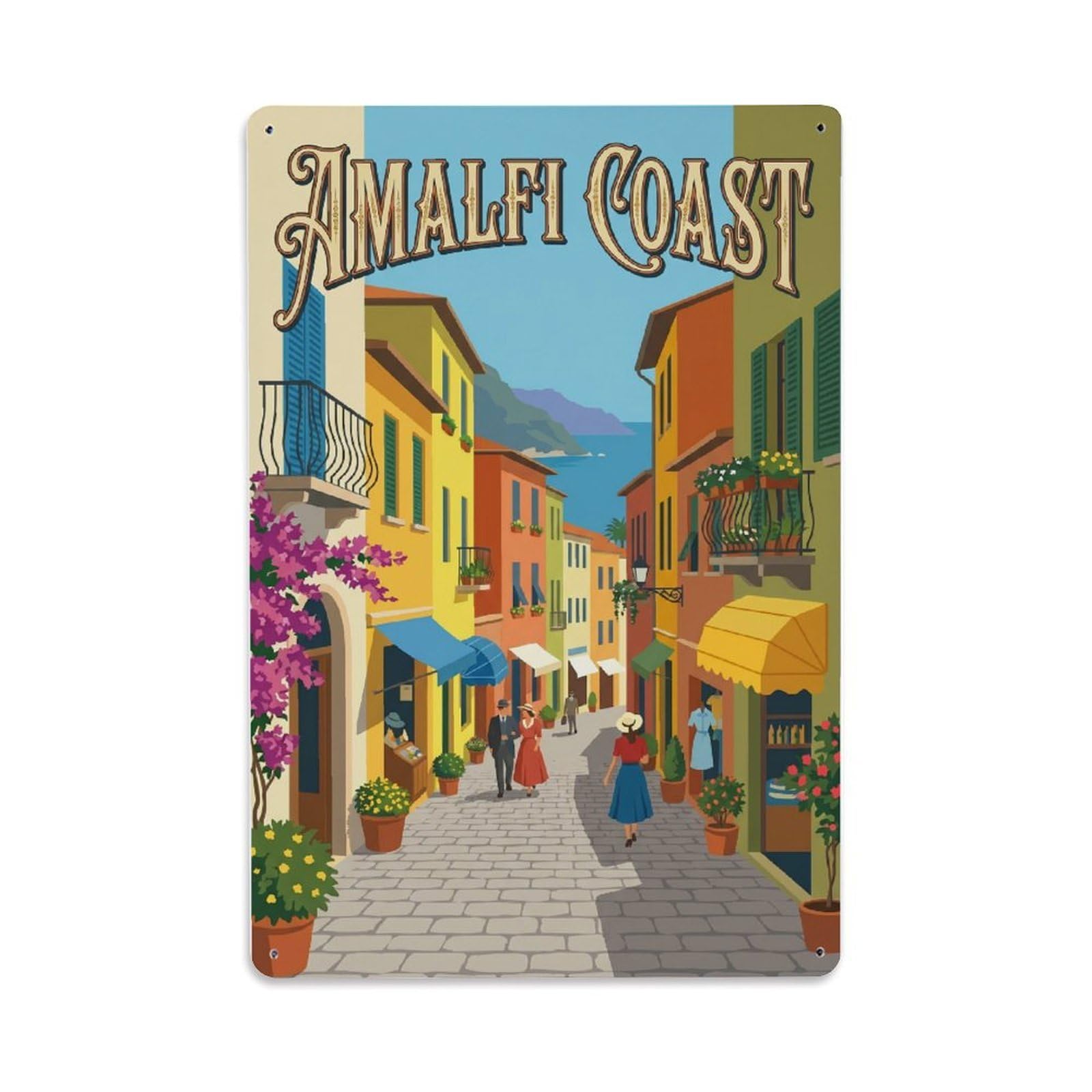 Vintage Travel Lane Italy Cobbled 1 Metal Tin Sign Plaque Wall Decor for Cafe, Club Bar, Office, Home Garden Metal Poster 8x12Inch