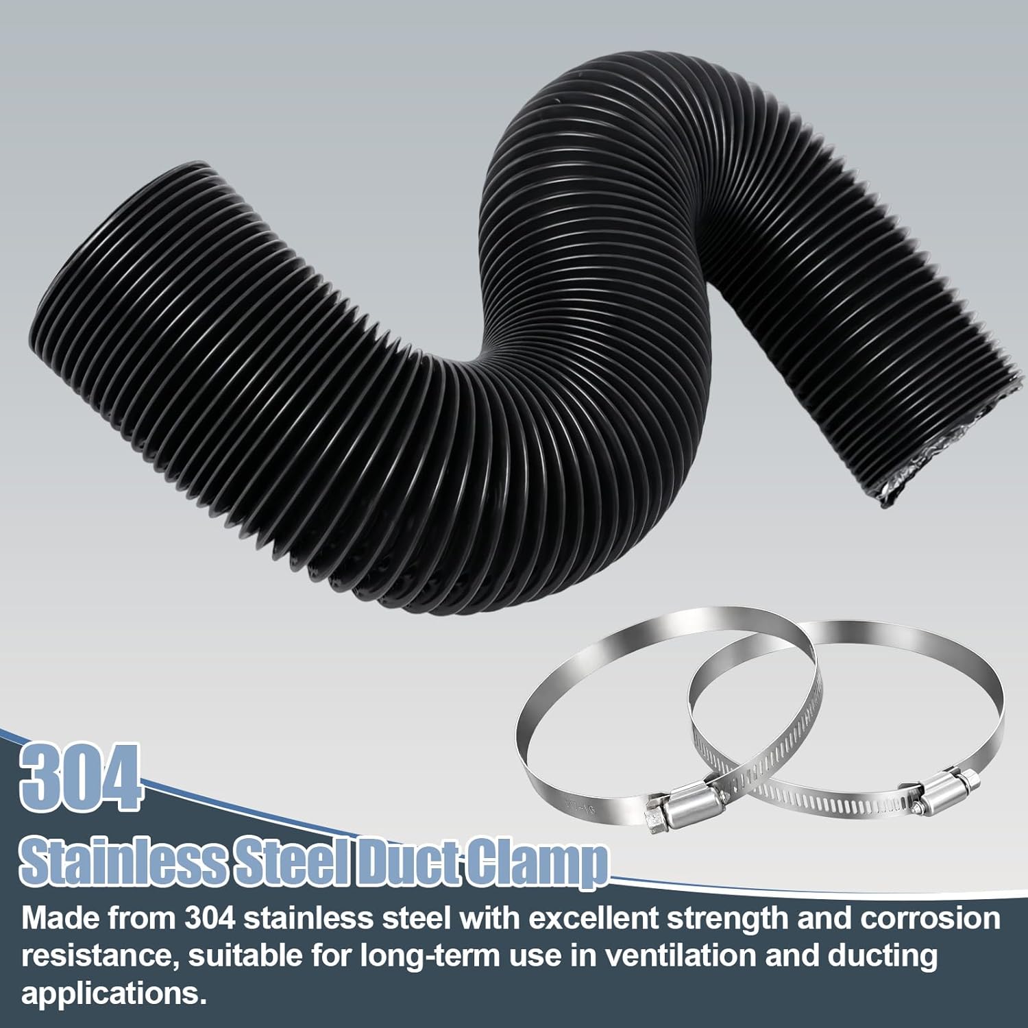 Dryer Vent Hose 4 Inch, 12 FT Flexible Aluminum Duct, Heavy Duty 4-Layer Vent Hose for Dryer, HVAC, Heating, Cooling & Ventilation, Includes 2 Stainless Steel Clamps, Black
