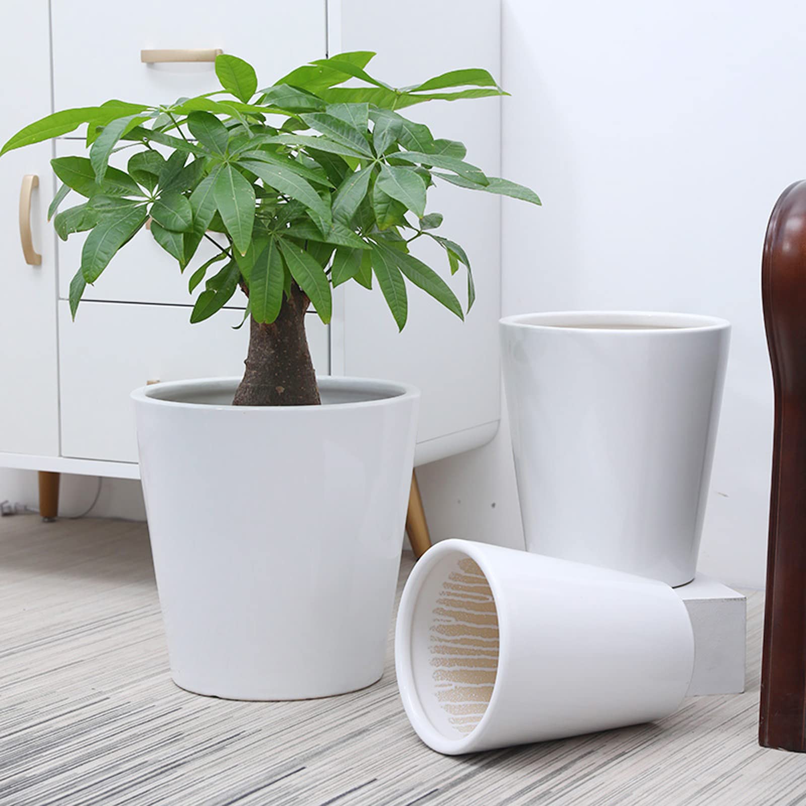 Vasi da Giardino Vasi da Fiori Rotondi con Foro di drenaggio e Vassoio in plastica, vasi da Giardinaggio Moderni per vasi da Fiori per Interni ed Esterni, Bianco