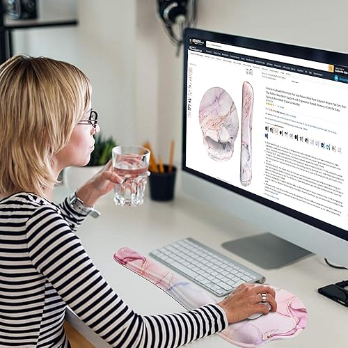 Miniatura 8 de Reposamuñecas para teclado y alfombrilla para mouse con soporte de muñeca, alfombrilla de mouse ergonómica de espuma viscoelástica para juegos y