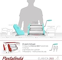 Vista 4 de PASTALINDA Máquina para hacer pasta Classic 260, rodillos de 10.2 in de ancho, 9 posiciones de grosor, 2 posiciones de corte, acero inoxidable