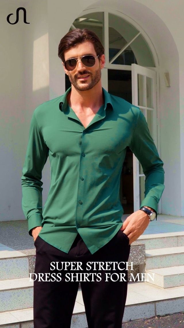 Lion Nardo Camicie Uomo Slim Fit Elasticizzate 4 Direzioni - Maniche Lunghe, Senza Pieghe, Vestibilità Muscolare - Colore Blu - 3
