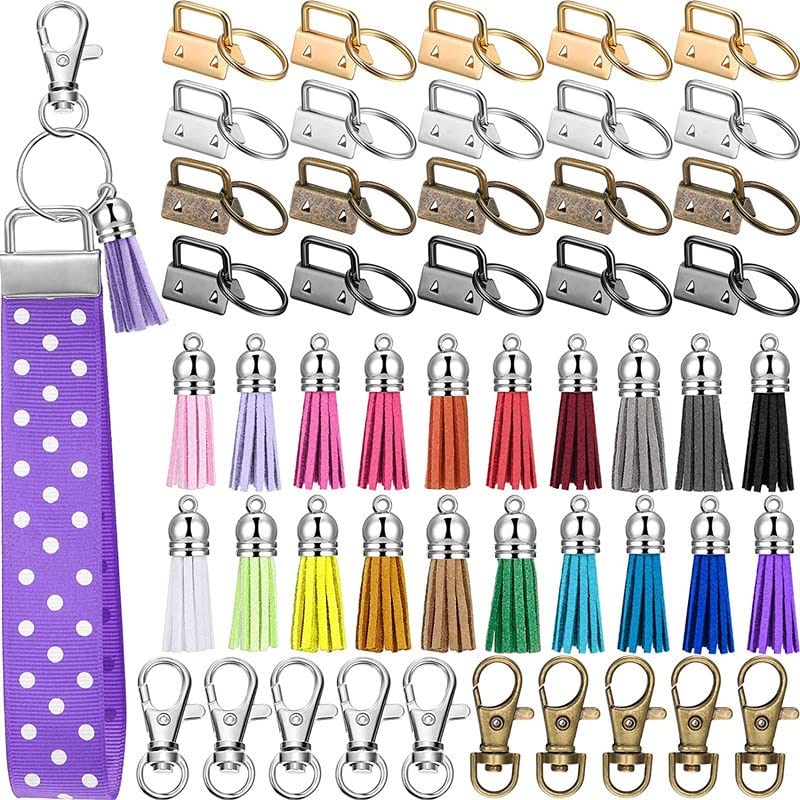 Portachiavi 60PCS portachiavi Hardware Set compreso Fob Hardware Bracciale con portachiavi nappa e ganci girevoli per portachiavi e polso