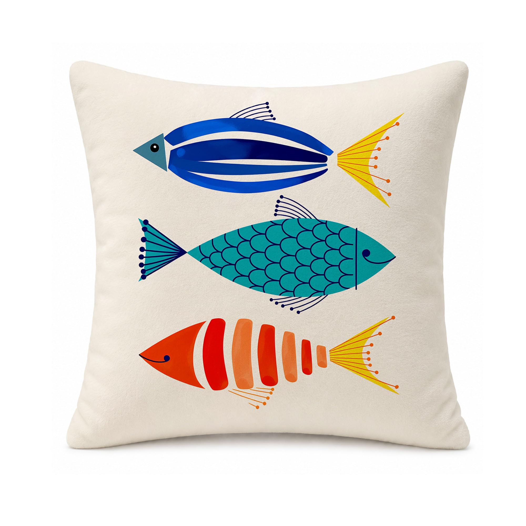 LASLEN 1 Pack Three Fish Cushion Covers 45 x 45 cm,Decorative Pillowcase with Hidden Zipper,Skin-Friendly Household Bedroom Throw Pillow Covers