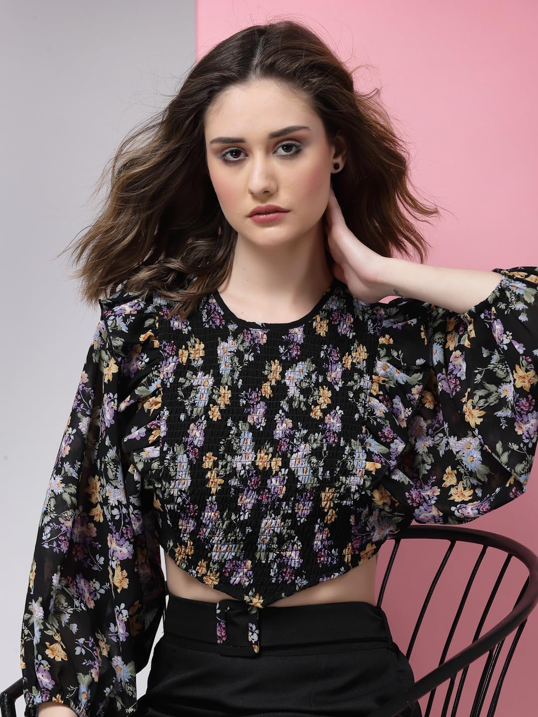 KASSUALLY Co ord set for women Multi Floral Ruffle Top Straight Pant Cord Set 4