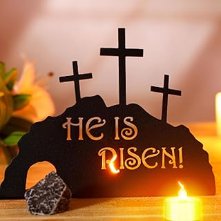 Easter Empty Tomb Resurrection Scene Metal He is Risen Decoration Christian Easter Centerpiece for Tables Black Religious Cross Table Decorations for Home Office Easter Party Decoration