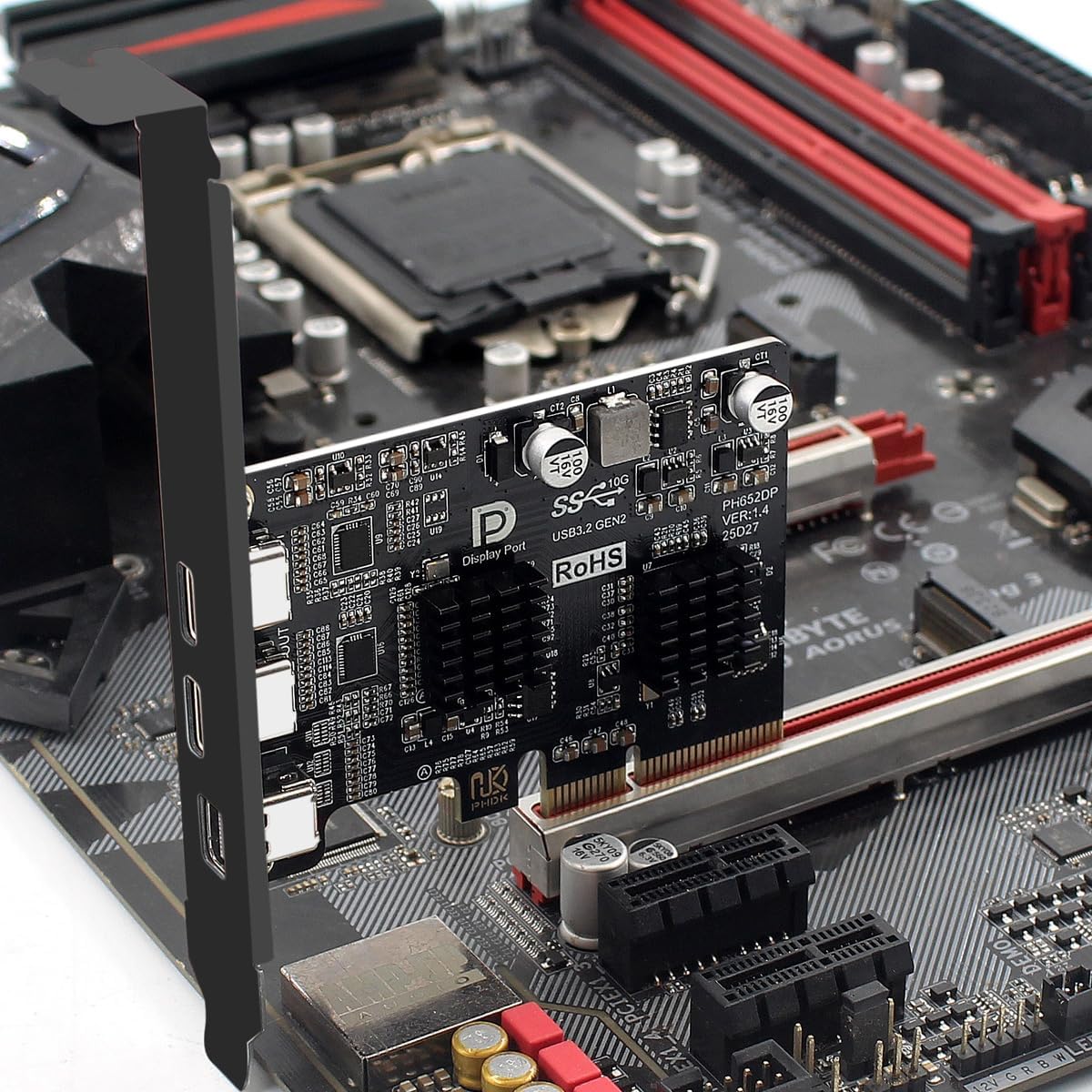 CY PCI-E Express 4X & Mini Displayport 1.4 Input to Dual 10Gbps USB 3.1 Type-C USB-C & 4K 60hz Output Desktop Graphics Expansion Card Adapter ASM3142