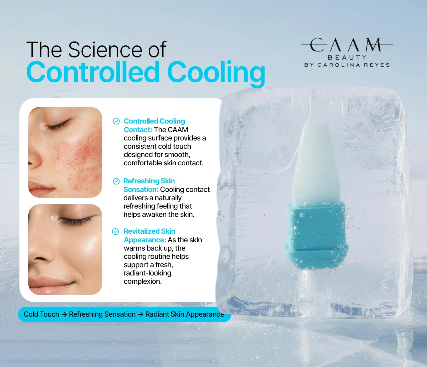 ICE FACE by CAAM BEAUTY | Facial Cryotherapy Roller for “Face & Neck | No-Drip Silicone | Depuff, Firm & Tone | Patented | Designed by Carolina Reyes