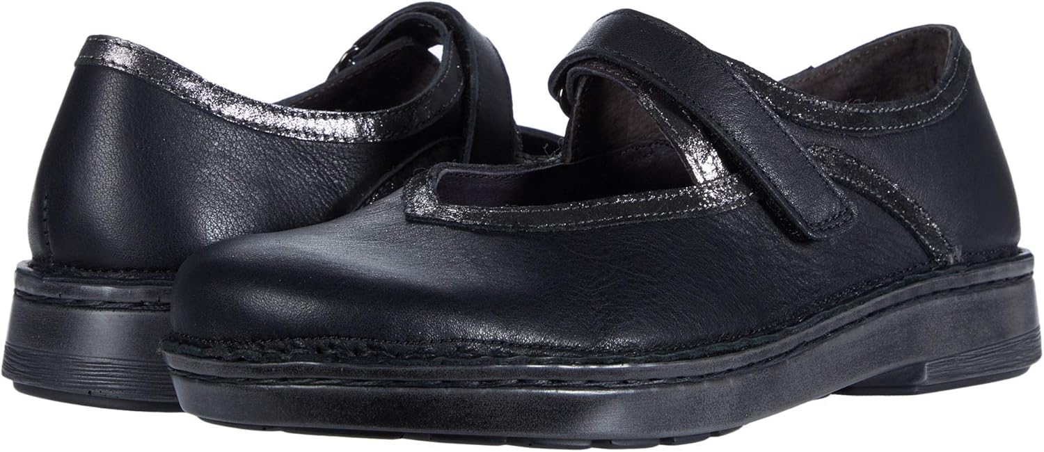 NAOT Footwear Women's Ainsa Shoe Soft Black Lthr/Metallic Onyx Lthr 6 W US