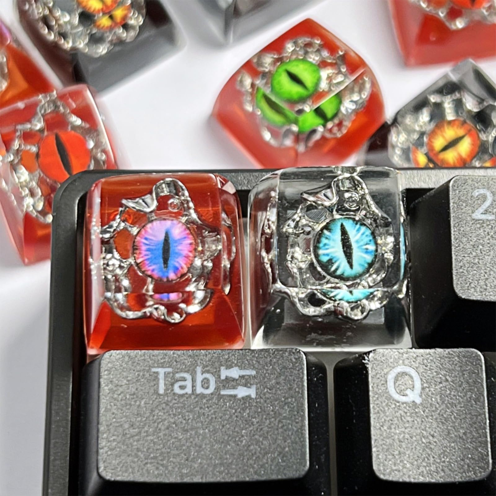 Mechanische Tastatur aus Kunstharz, Cartoon-Augenmuster, Höhe, durchscheinende Tastenkappe für mechanisches Zubehör, leichte Harz-Tastenkappen