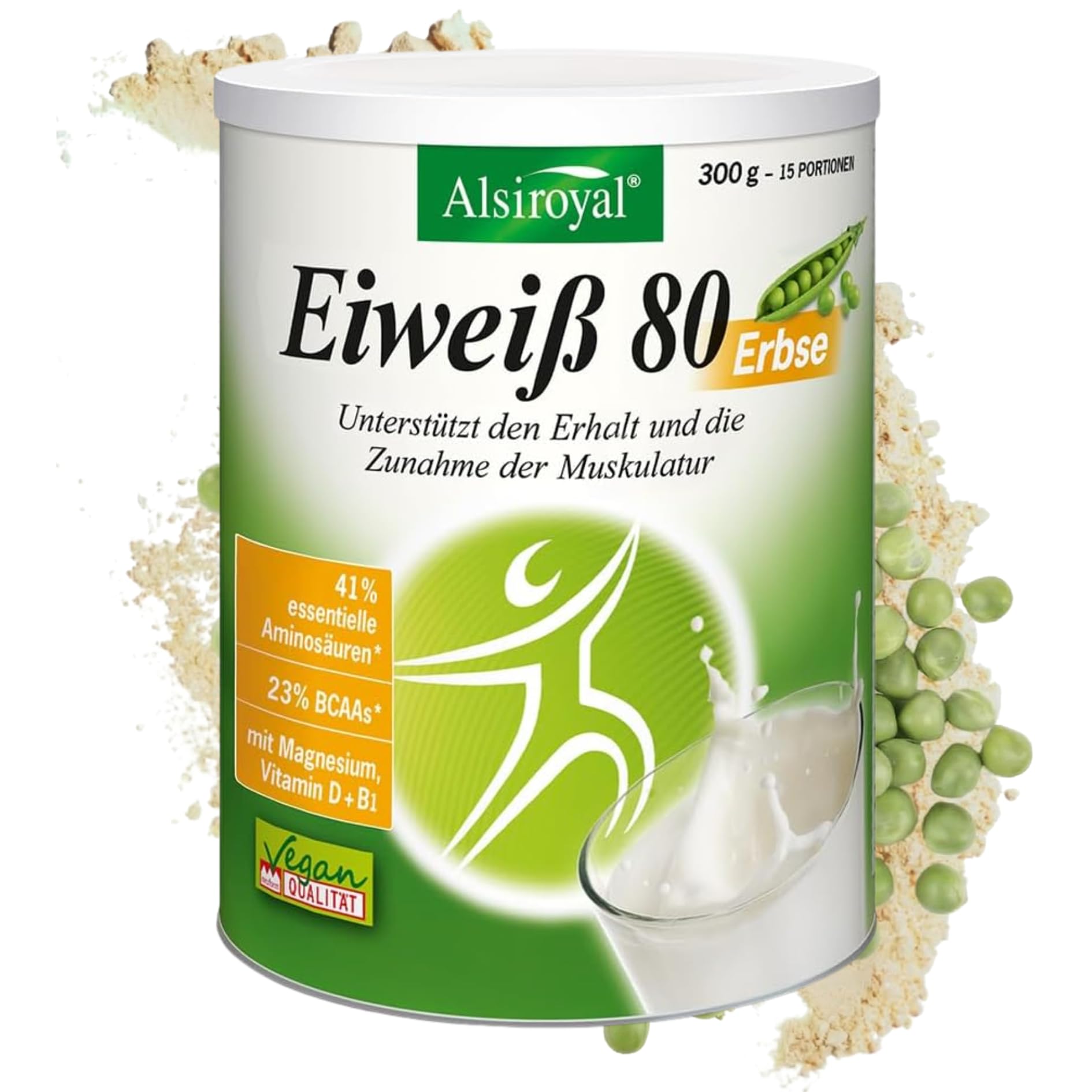 Alsiroyal Eiweiß 80 Erbse – Veganes Erbsenproteinpulver (300 g)