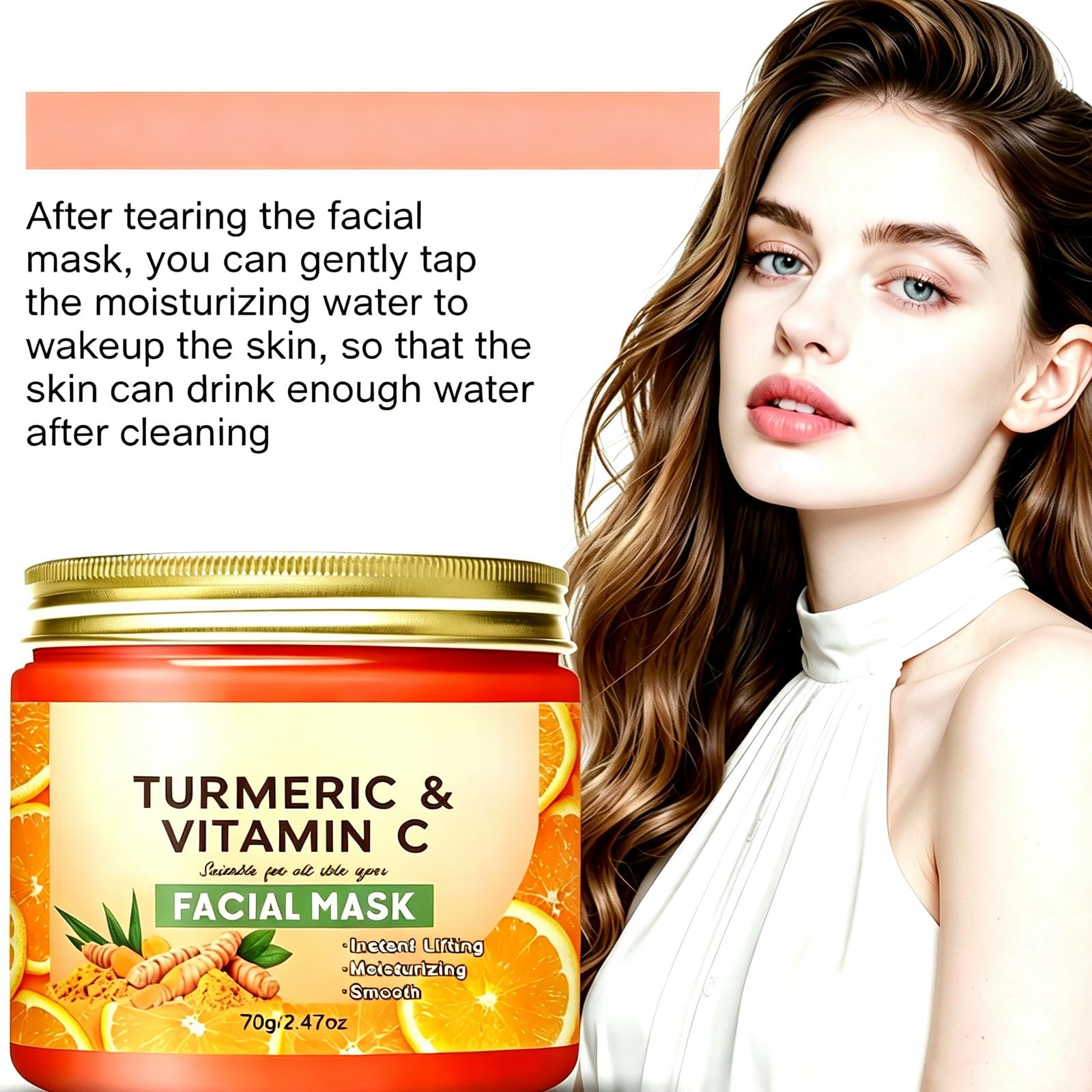 Masque visage à l'argile et au curcuma, enrichi en vitamine C et collagè (5pcs)