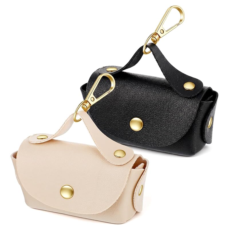 Porta-saco para fezes de cães em PU Leather com clipe metálico Chsoejuf, pacote com 2