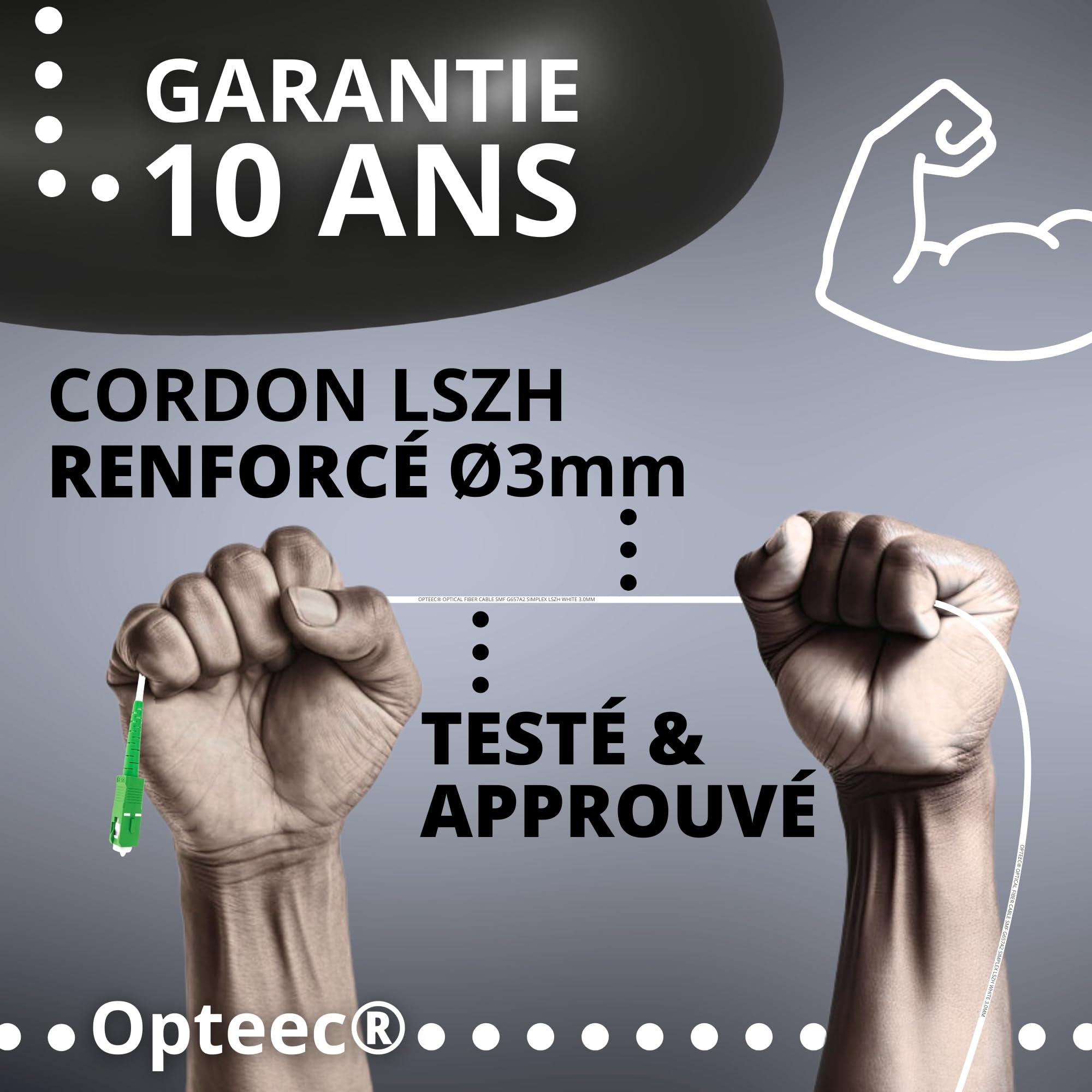 Câble Fibre Optique Blindé 5M SC-APC à SC-APC Renforcé Simplex Monomode Blanc