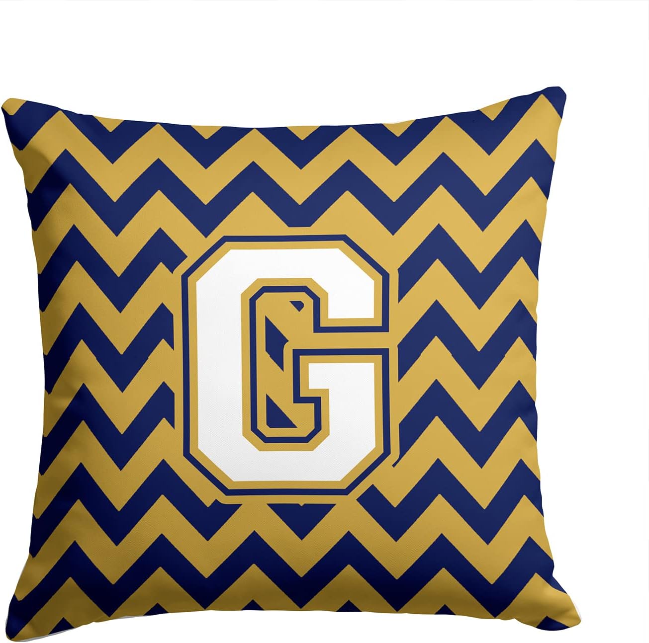 Caroline's Treasures CJ1057-GPW1414 Letter G Chevron Navy Blue and Gold Fabric Decorative Pillow 100% Machine Washable Pillow, Indoor or Outdoor Decorative Throw Pillow for Couch, Bed or Patio