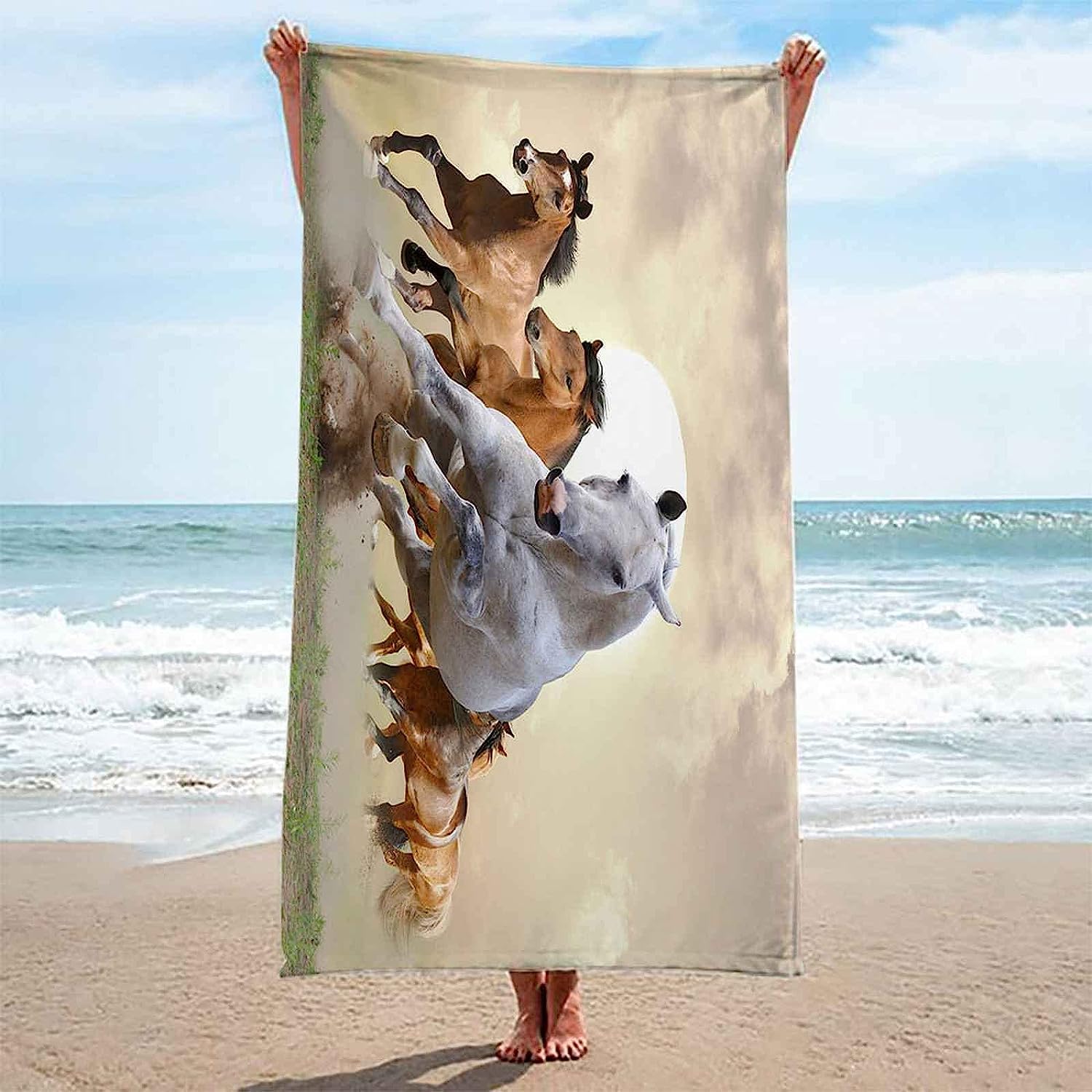 Mikrofaser Strandtuch 3D Drucken Tier Laufendes Pferd Extra Großes Mikrofaser Strandtuch Für Erwachsene, Sandfreies Schnelltrocknend Leichtes Handtuch Für Strand Schwimmen 200 X 200 cm -3Z5G+T0H