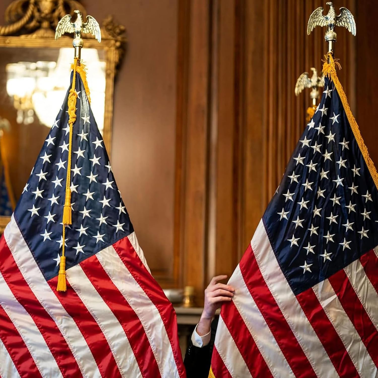 Flag Spreaders for Indoor Flag Pole Display 2 Pack, Gold Metal Flag Straightener Extender for Indoor Flag 19.5 inch Heavy Duty