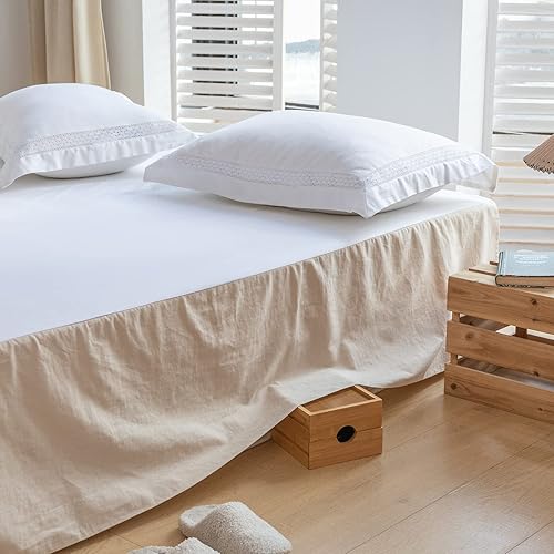 Miniatura 5 de BISELINA Falda de cama de lino francés con esquinas plisadas de 14 pulgadas, mezcla de algodón de lino natural, con volantes básicos de polvo,