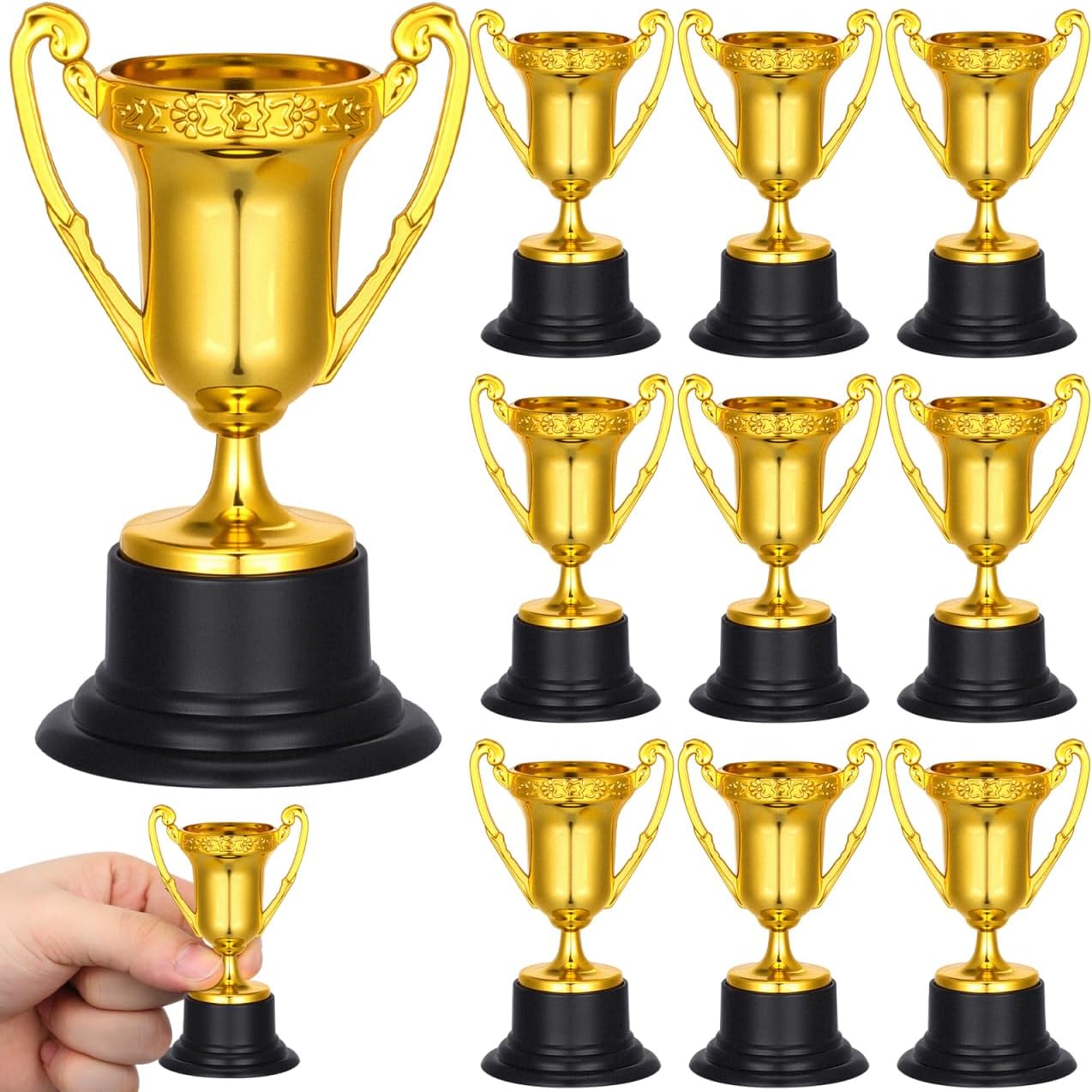 Toddmomy Gold Trophy- 10 Pack Sports Day Winners Award Trophy for School Events Sports Prizes and Classroom Incentives (1.81X1.81X3.34 Inch)
