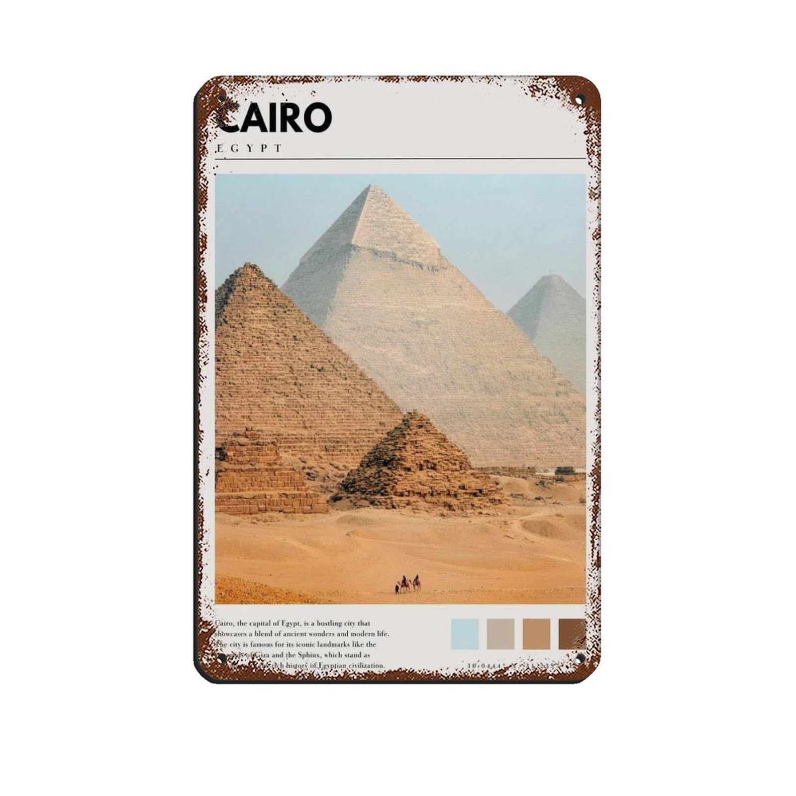 Cairo Giza Pyramids Art Egypt Travel Poster Tin Sign Vintage Metal Pub Club Cafe Bar Home Wall Art Decoration Poster Retro 8x12inch(20x30cm)