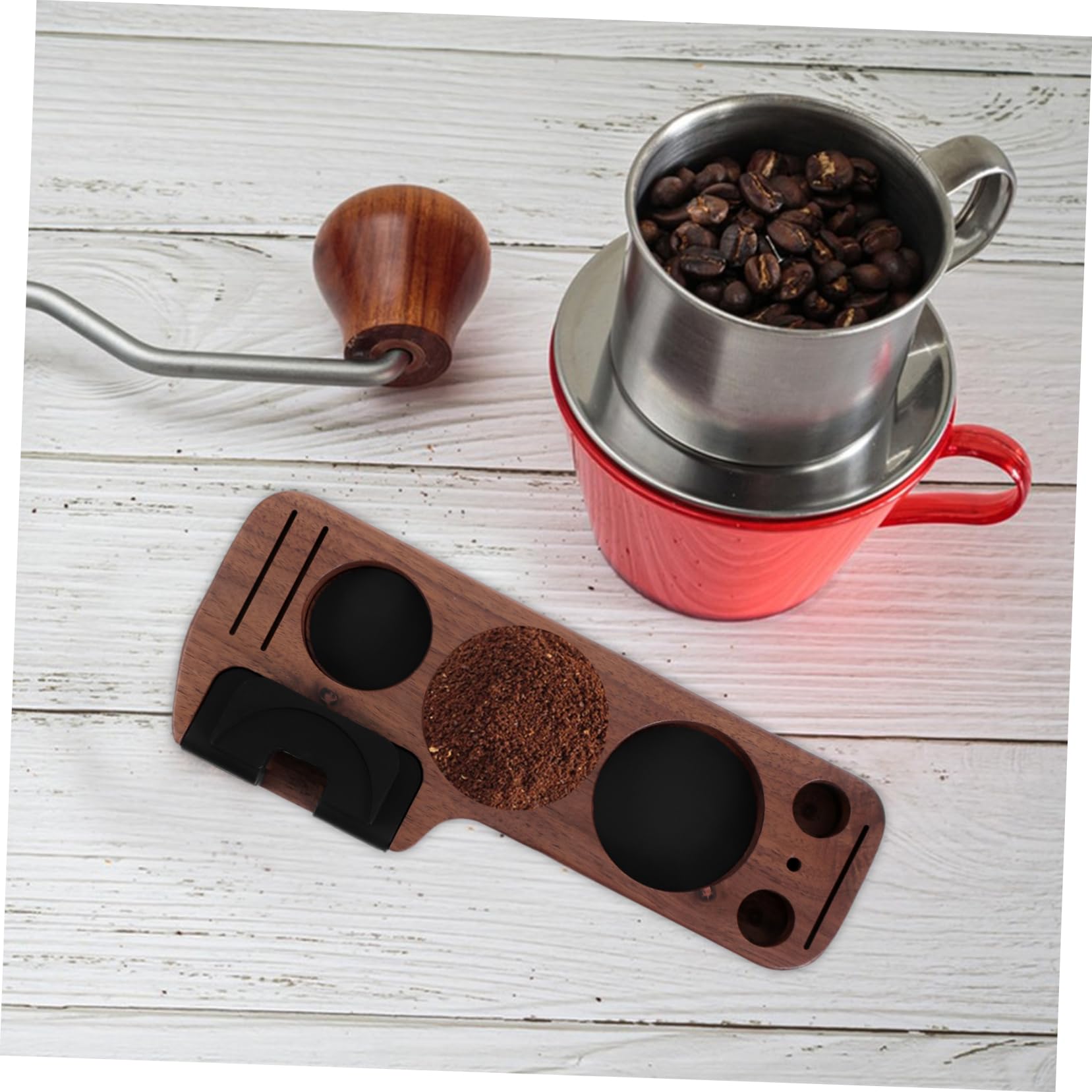 Cabilock Kaffeefilter-tamperständer Aus Holz Passend Für Siebträger Stabiler Espresso-tamperhalter Mit Organizer Für Kaffeezubehör