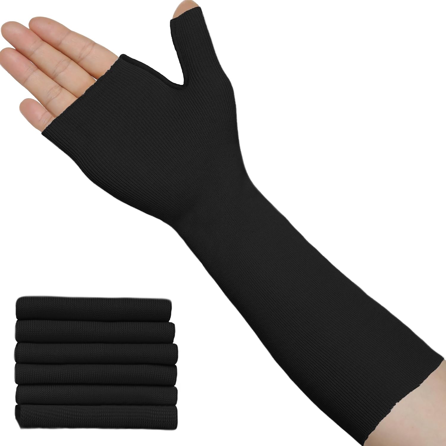 VISKONDA Hand Socks for Splint (Pack of 6) Wrist and Thumb Spica Wrap Liner for Women Men,Arm Cast Cover Stockinette Sleeve for Under Brace Skin friendly protective cover(Black,Medium)