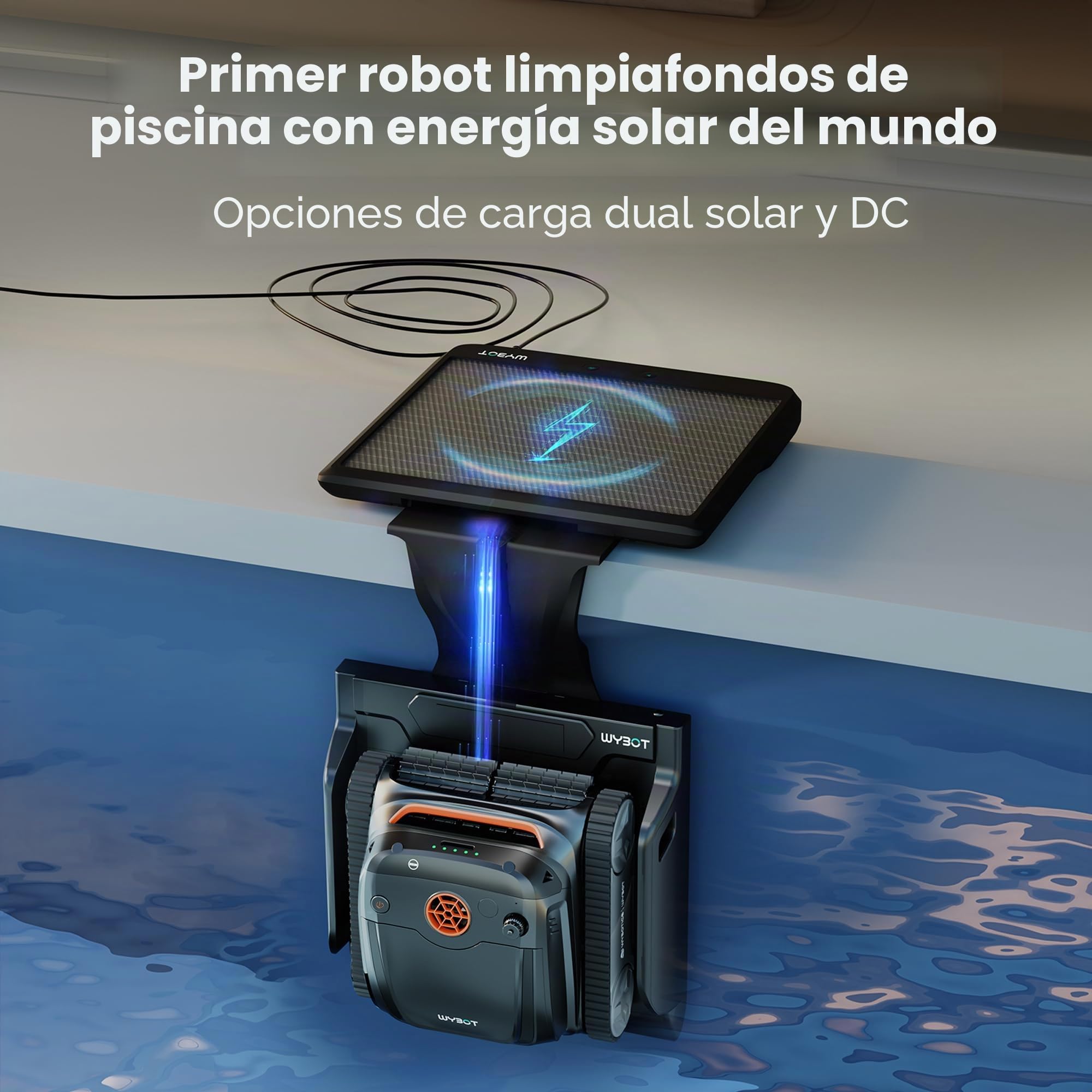 WYBOT S2 Solar Robot para Piscinas, con Plan De Limpieza Inteligente, Limpieza Parcial De Precisión, Retorno Automático Y Carga Solar, Sistema De Adsorción 3D, Covers 300 m² (Gris/Naranja)