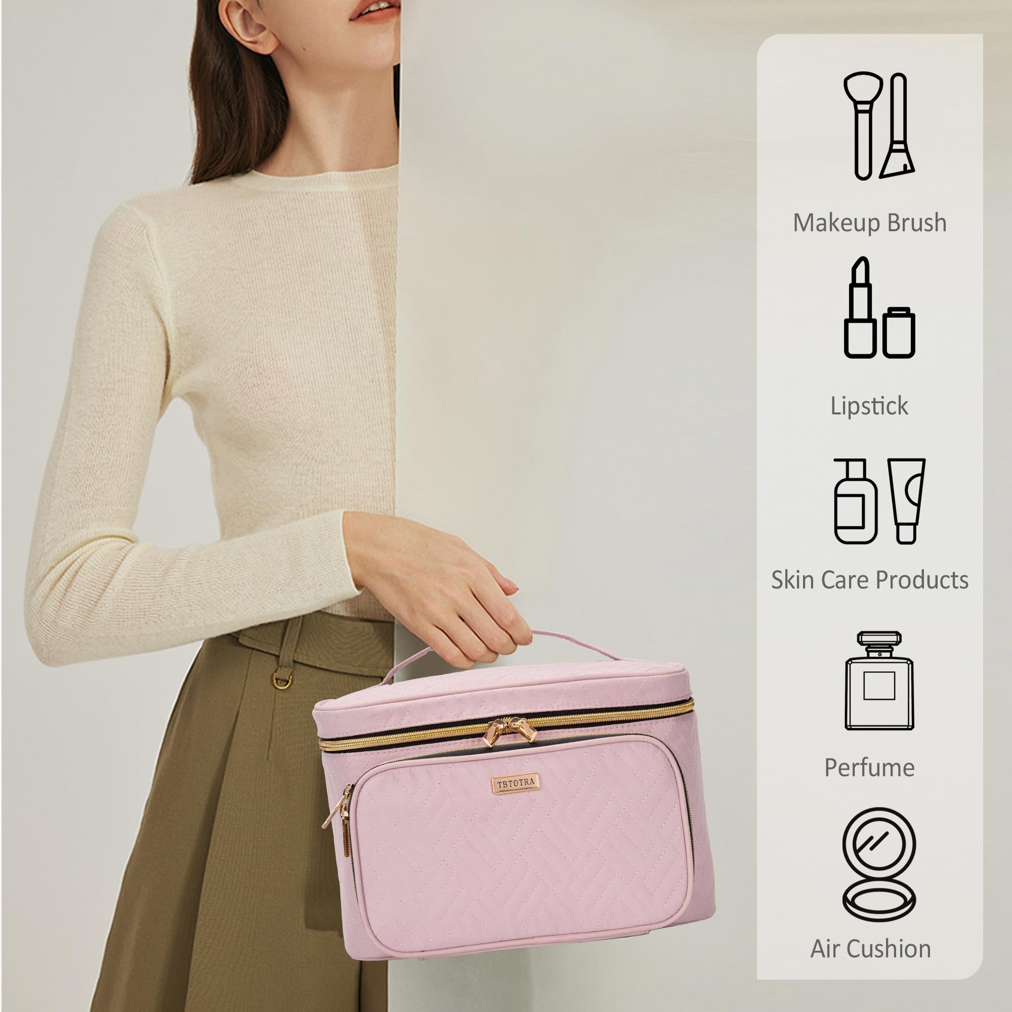 TBTOTRA Travel Cosmetic Organizer Bag - Large Makeup Case with Jewelry Storage, Waterproof Toiletry Box for Cosmetics, Brushes, and Tools, Pink