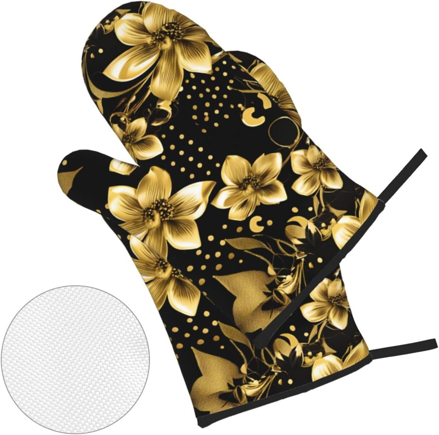black and gold flowers Kitchen baking four piece set, fit for cooking and baking, oven, microwave, and outdoor barbecue