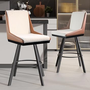 26" Swivel Counter Height Bar Stools Set of 2 with Back, Beige and Brown