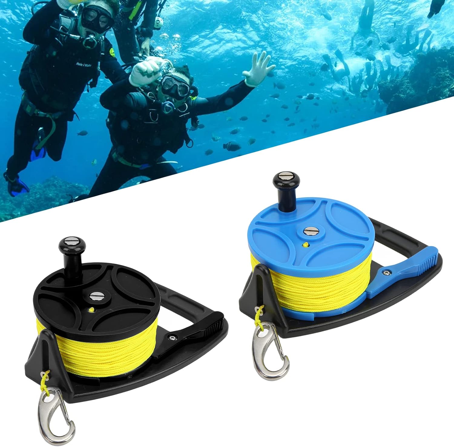 Diving Line Reel, Scuba Dive Reel, Multi Purpose Diving Reel with 83m Nylon Wire, Stainless Steel Clip Ideal for Cave and Exile Diving (Blue)