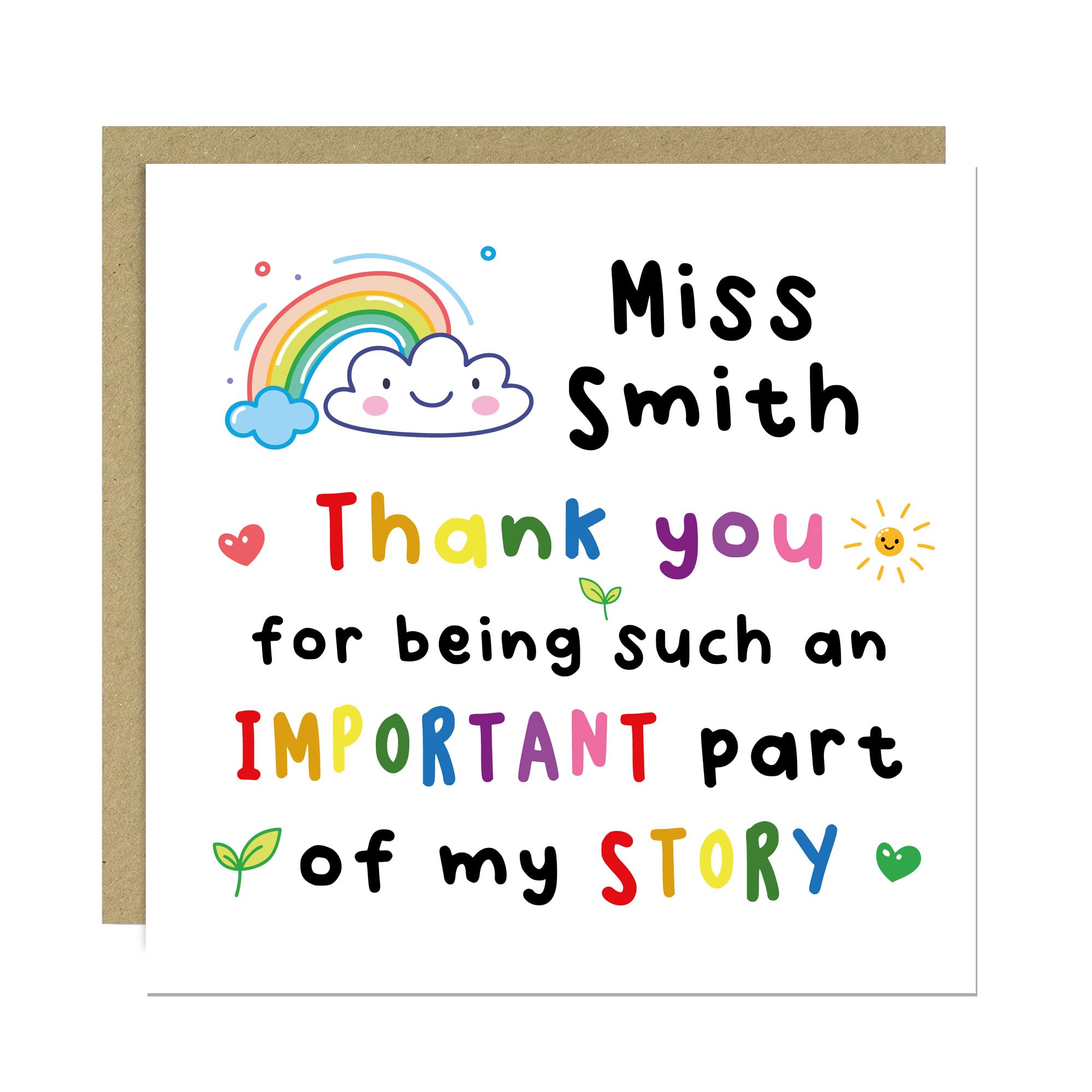 RED OCEAN PERSONALISED Thank You Cards for Teacher Important Part Of My Story Teacher Appreciation Card For Thanks With Envelope Included Leaving School Nursery Card From Student Child