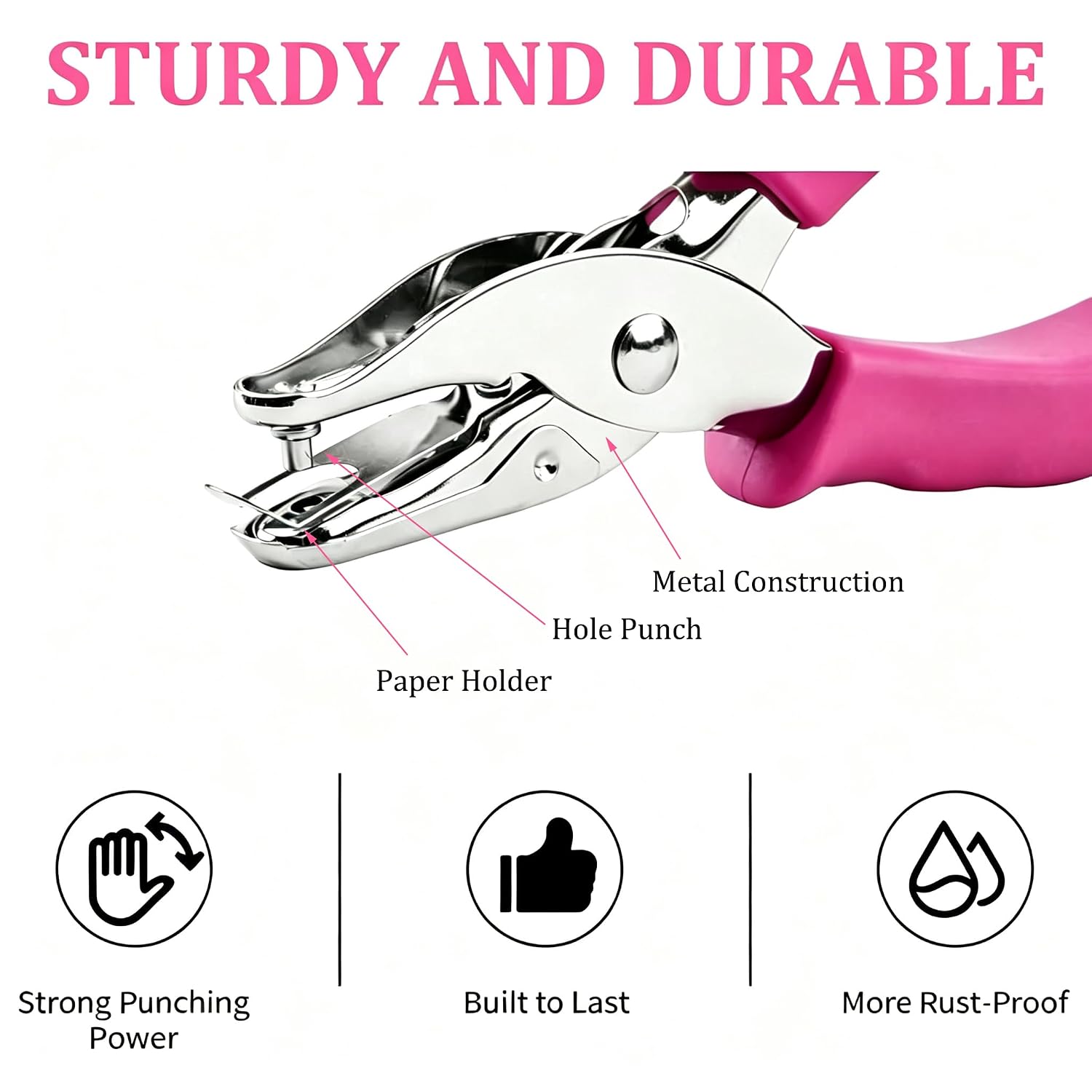 Single Hole Punch, 2 Pcs 1/4" and 1/8" Paper Hole Puncher with Soft Grip Handle for Crafts, Tags, Tickets, 6 Sheet Capacity Handheld Circle Small Hole Punch (Blue & Pink)
