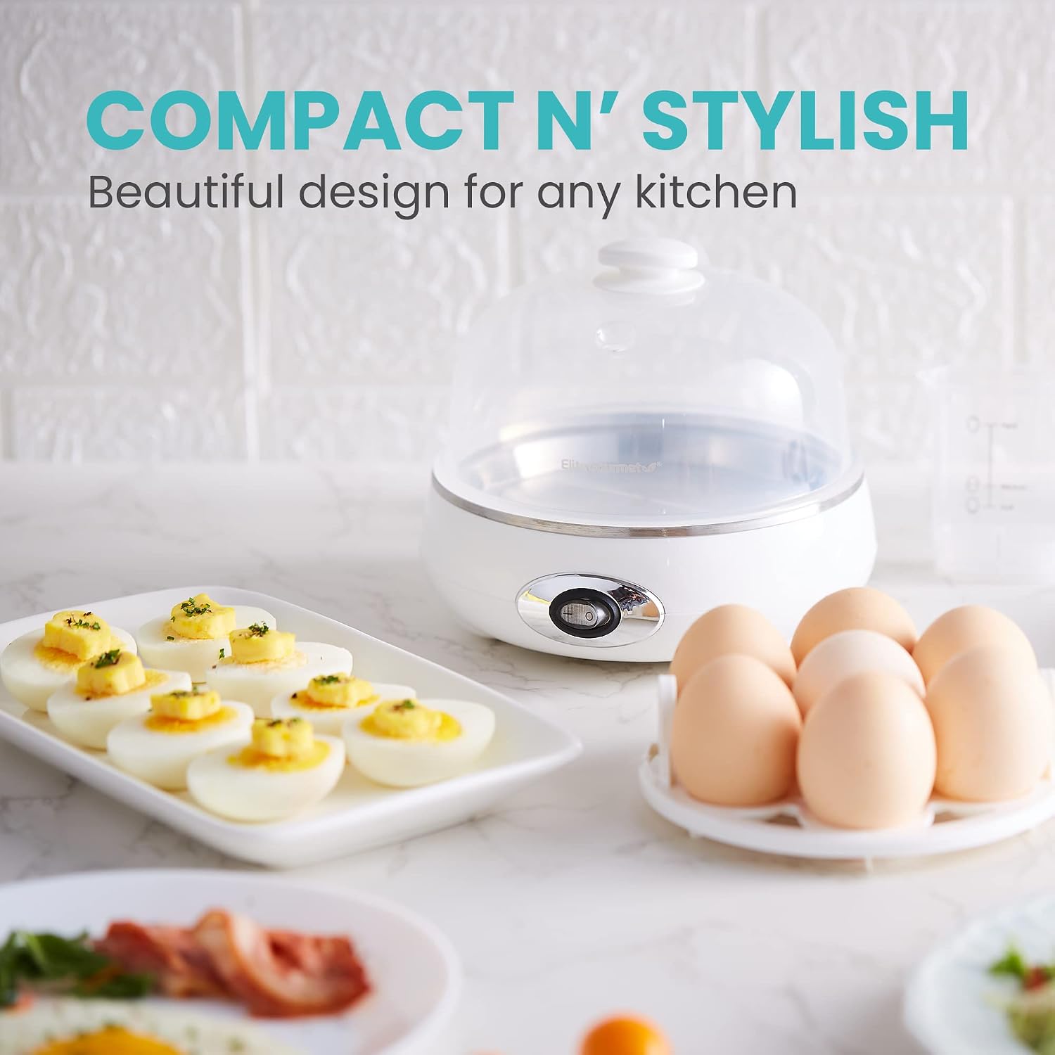 Elite Gourmet EGC322CW Easy Egg Cooker Electric 7-Egg Capacity, Soft, Medium, Hard-Boiled Egg Cooker with Auto Shut-Off, Measuring Cup Included, BPA Free, Classic White