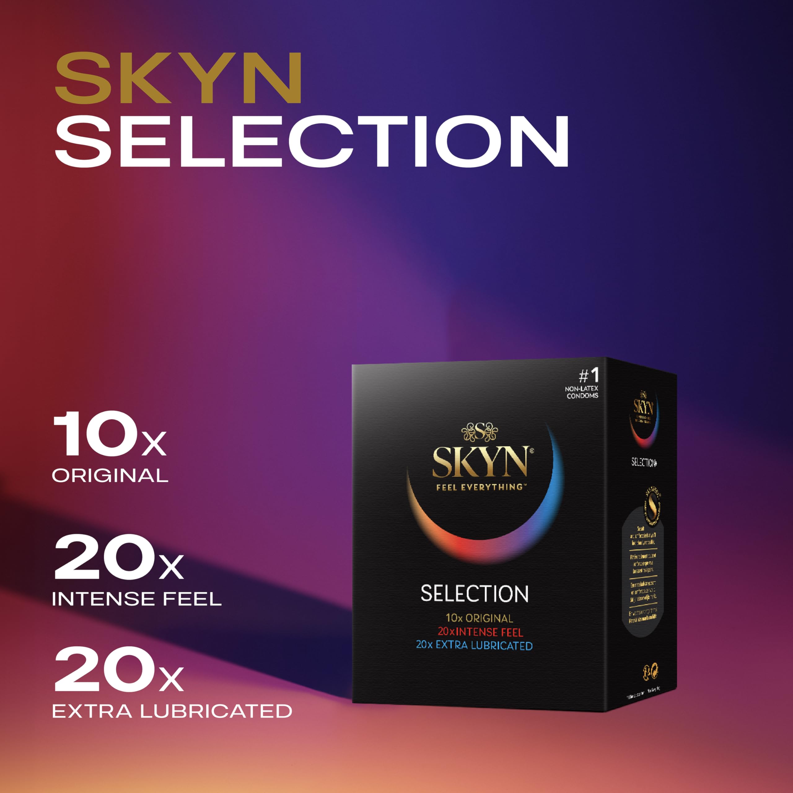 SKYN Selection (50 Pezzi) & Elite (10 Pezzi) | Preservativi senza lattice Skynfeel, Original, Intense Feel, Extra Lube, Preservativi di dimensioni normali
