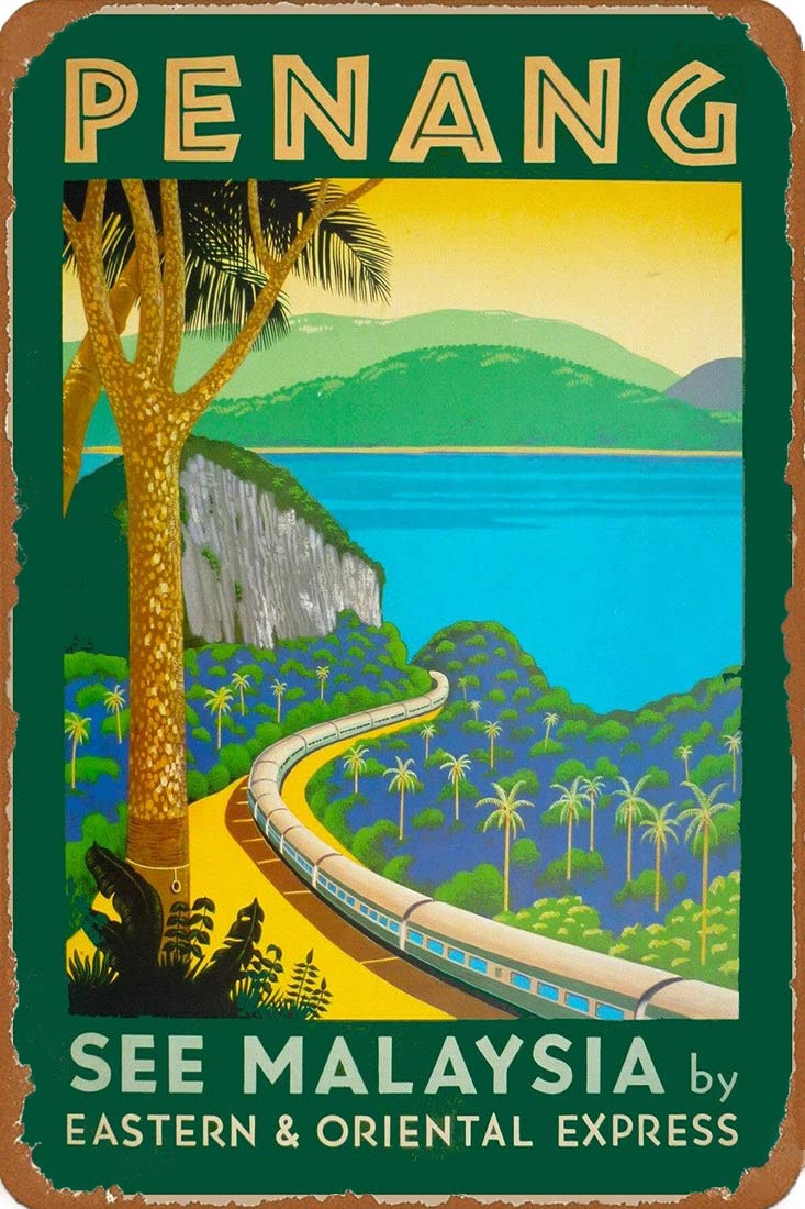 Retro Tin Sign Penang See Malaysia By Eastern Travel Art Sign Rustic Decor Vintage Sign Home Kitchen Bar Cafe Club Cave Wall Decor Metal Sign 14x20cm