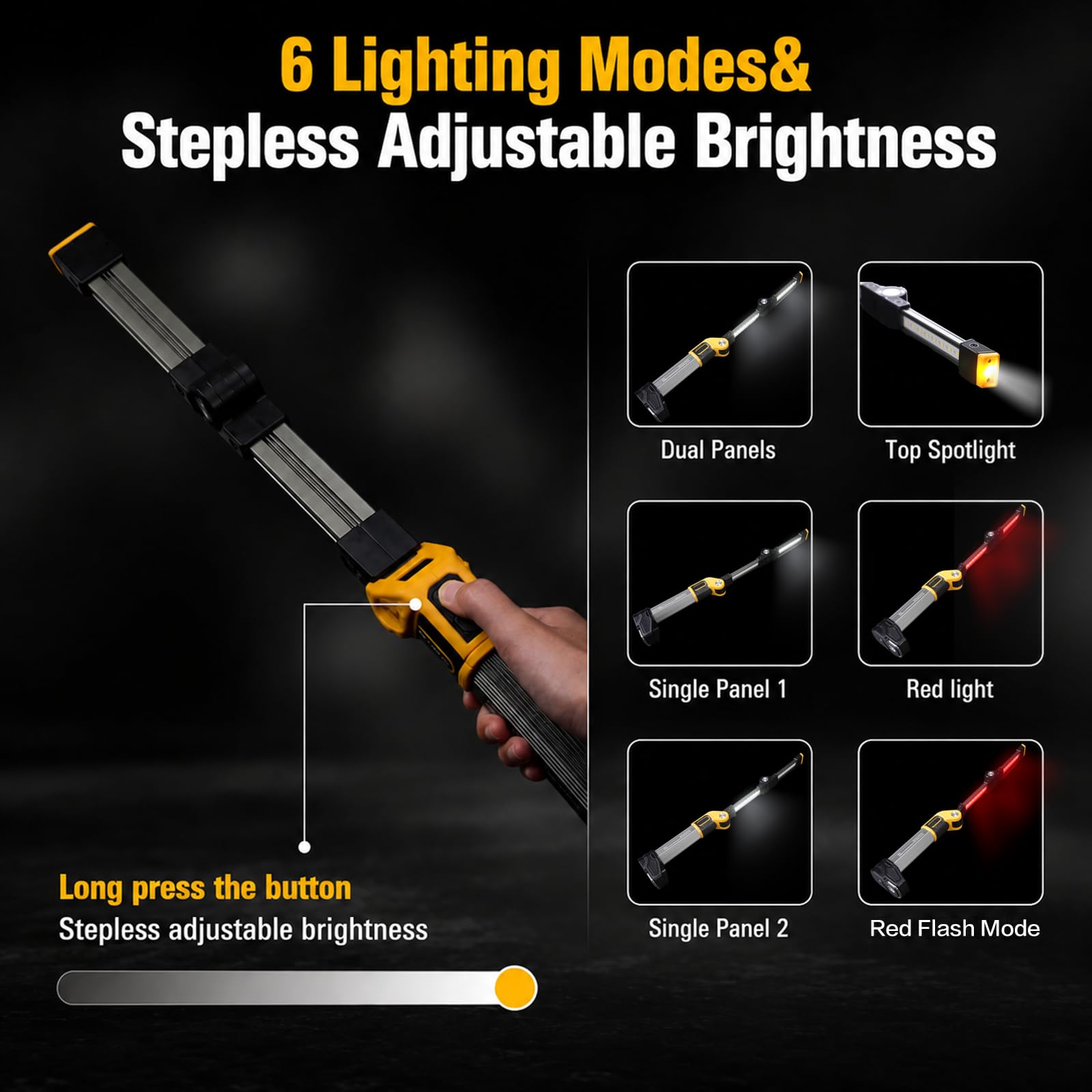 FORTO Wiederaufladbare magnetische Arbeitsleuchte, LED-Taschenlampe für Mechaniker, Luft- und Raumfahrt-Aluminiumlegierung, 1500 Lumen, doppelte Faltplatten, 6 Modi, für Garage, Automechaniker