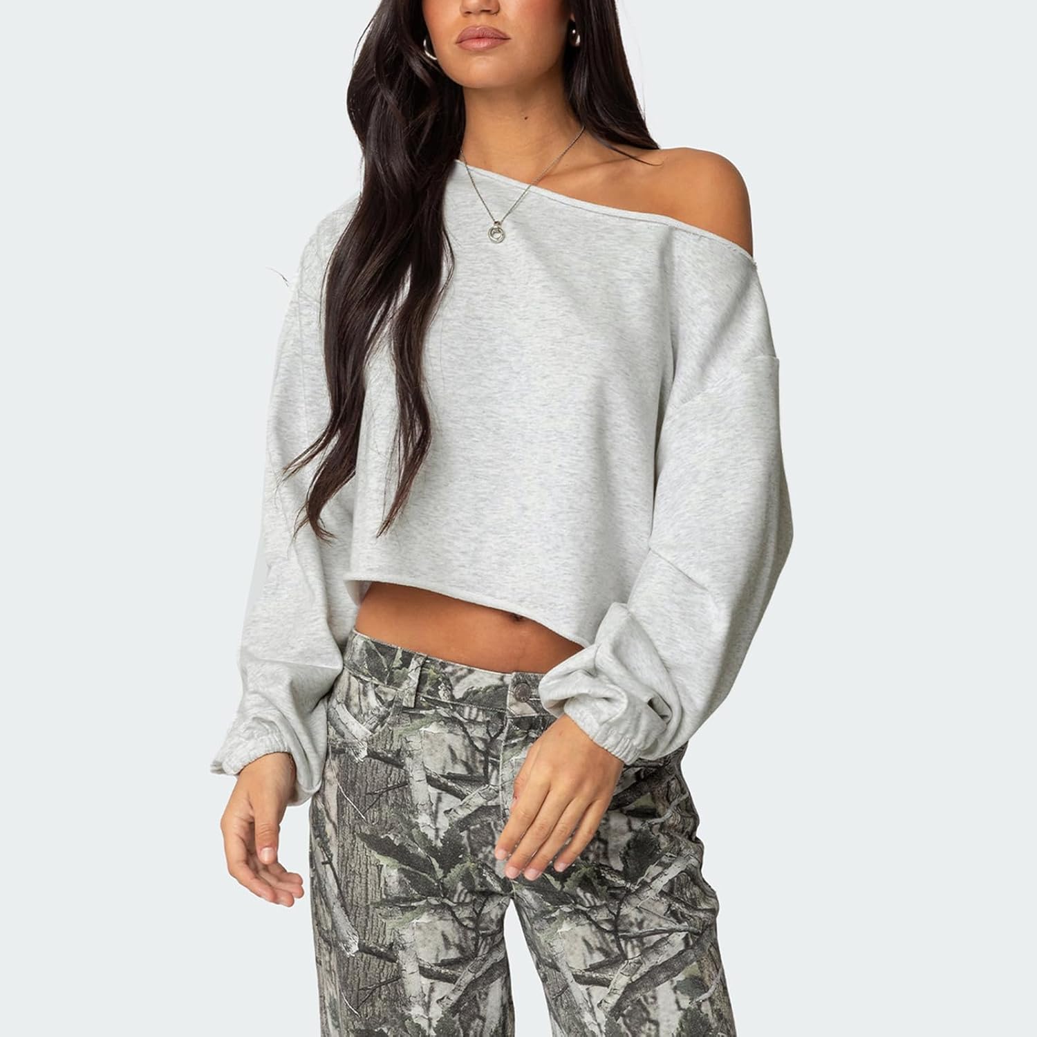 Aonoapll Women Off the Shoulder Sweatshirt Long Sleeve One Shoulder Oversized Crop Top Fall Pullover Cropped Sweatshirts - Image 2